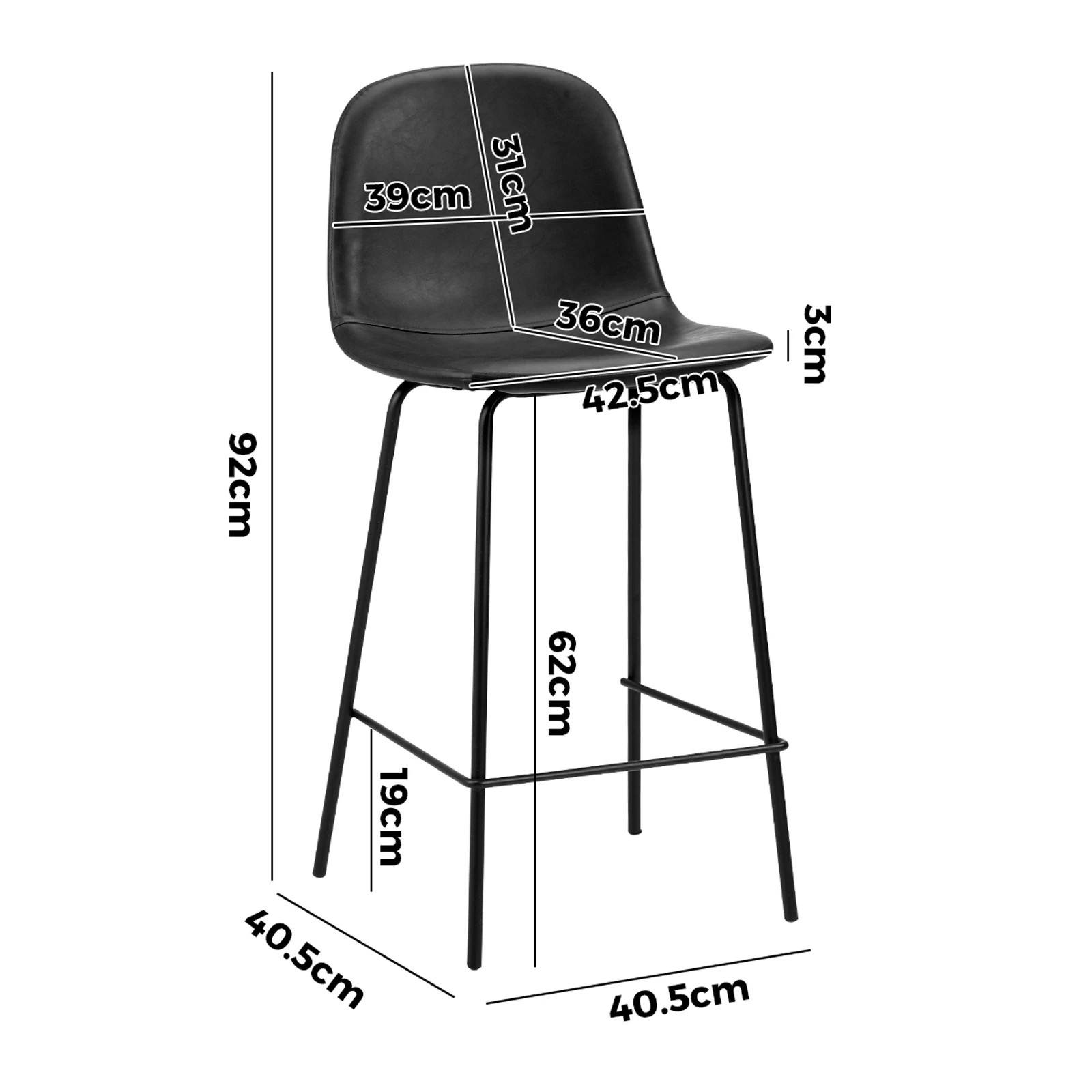 2 Oikiture 2x Bar Stools Barstool - Black, 2 of 9