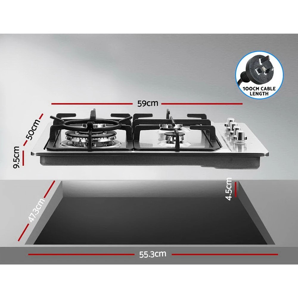 2 Devanti Gas Cooktop 60cm Stove Hob Silvir - Silver, 2 of 7