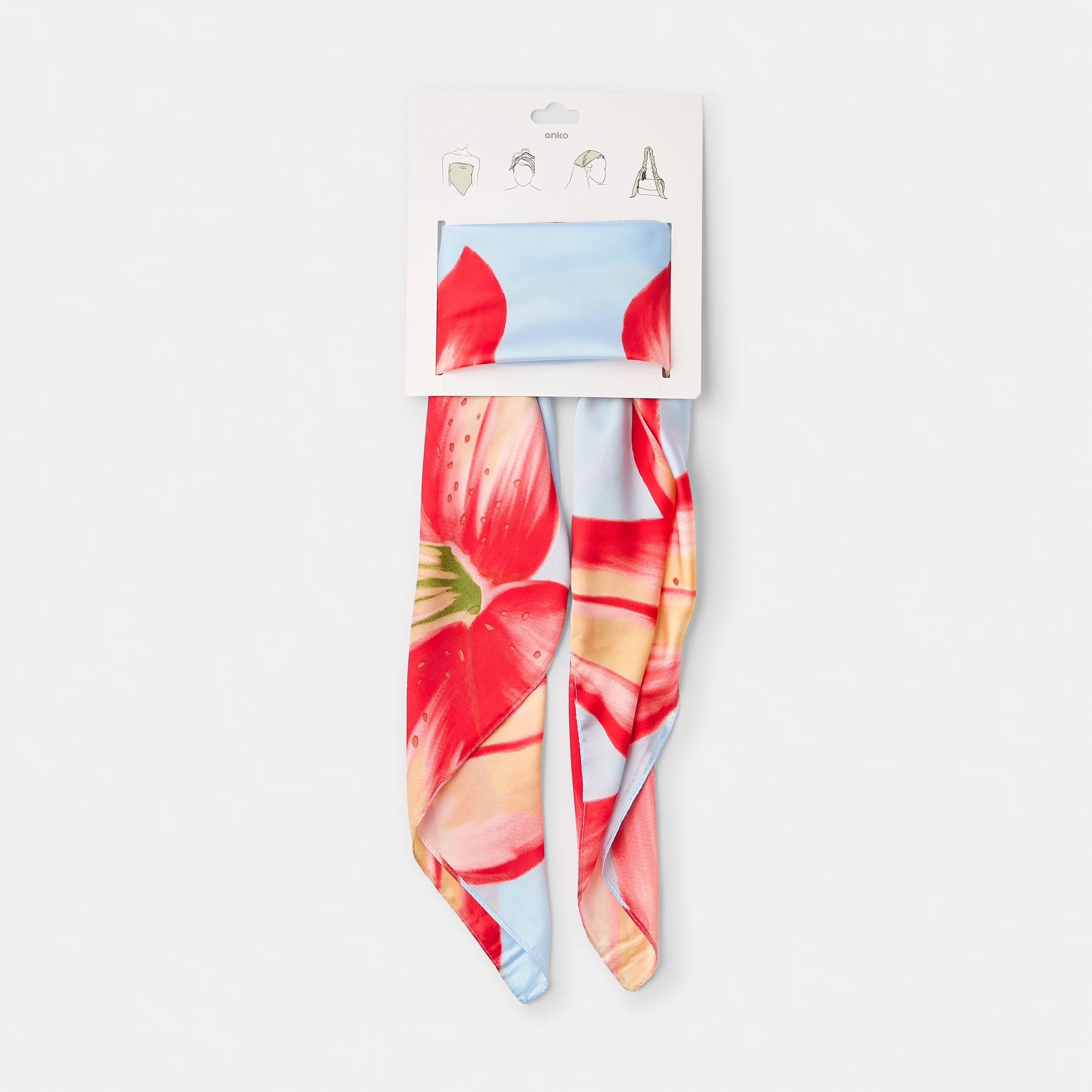 5 Oversize Floral Hair Scarf - Blue, Red and Gree, 5 of 6