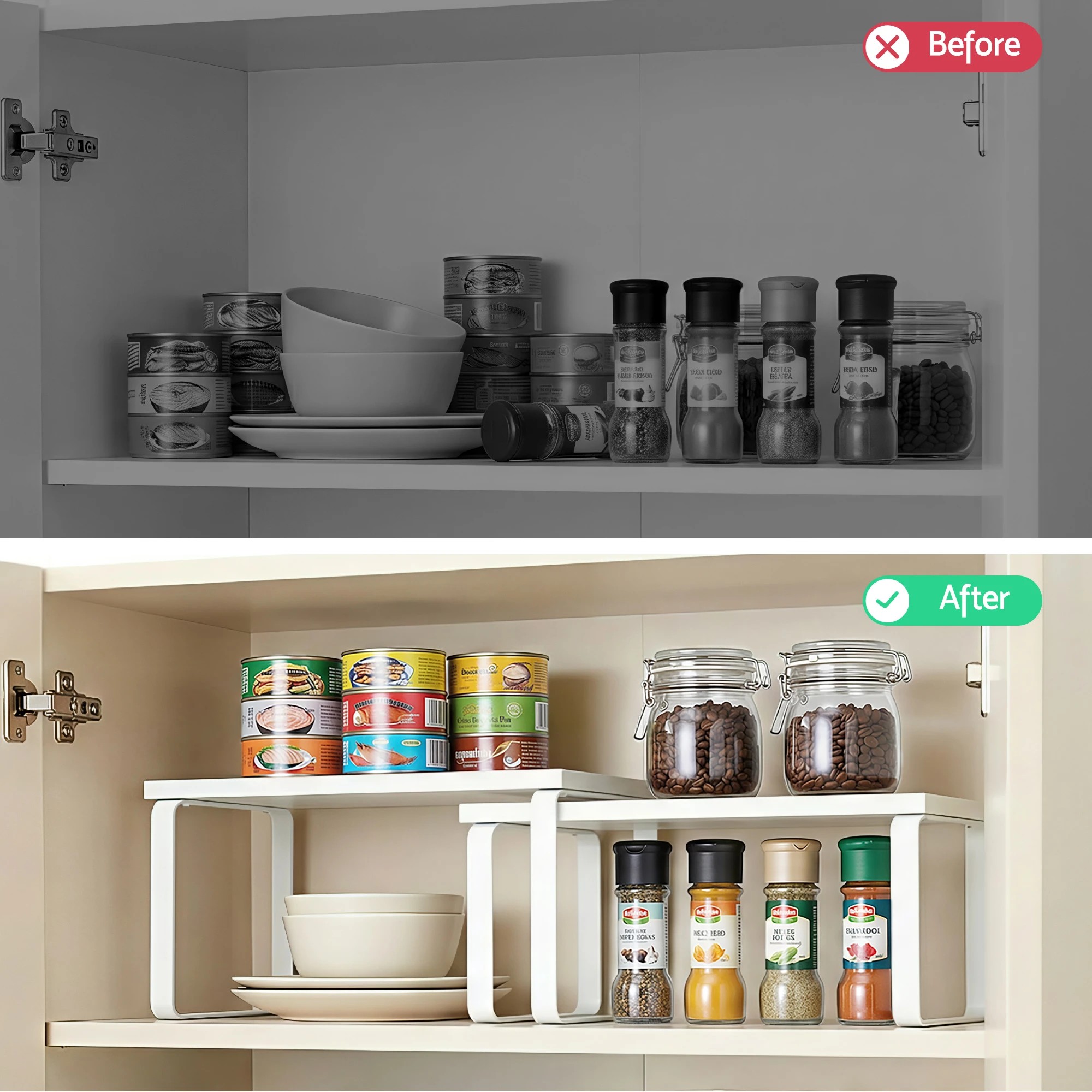 6 Cefito Kitchen Storage Shelves Rack Cupboard Cabinet Organiser Set of 2 - White, 6 of 9