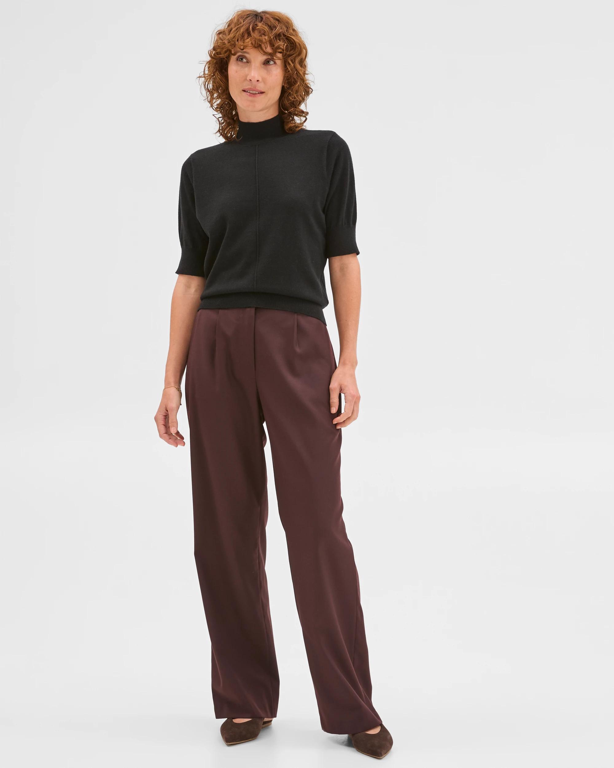 3 Preview Merino Wool Mock Neck Stitch Detail Top BLACK, 3 of 6