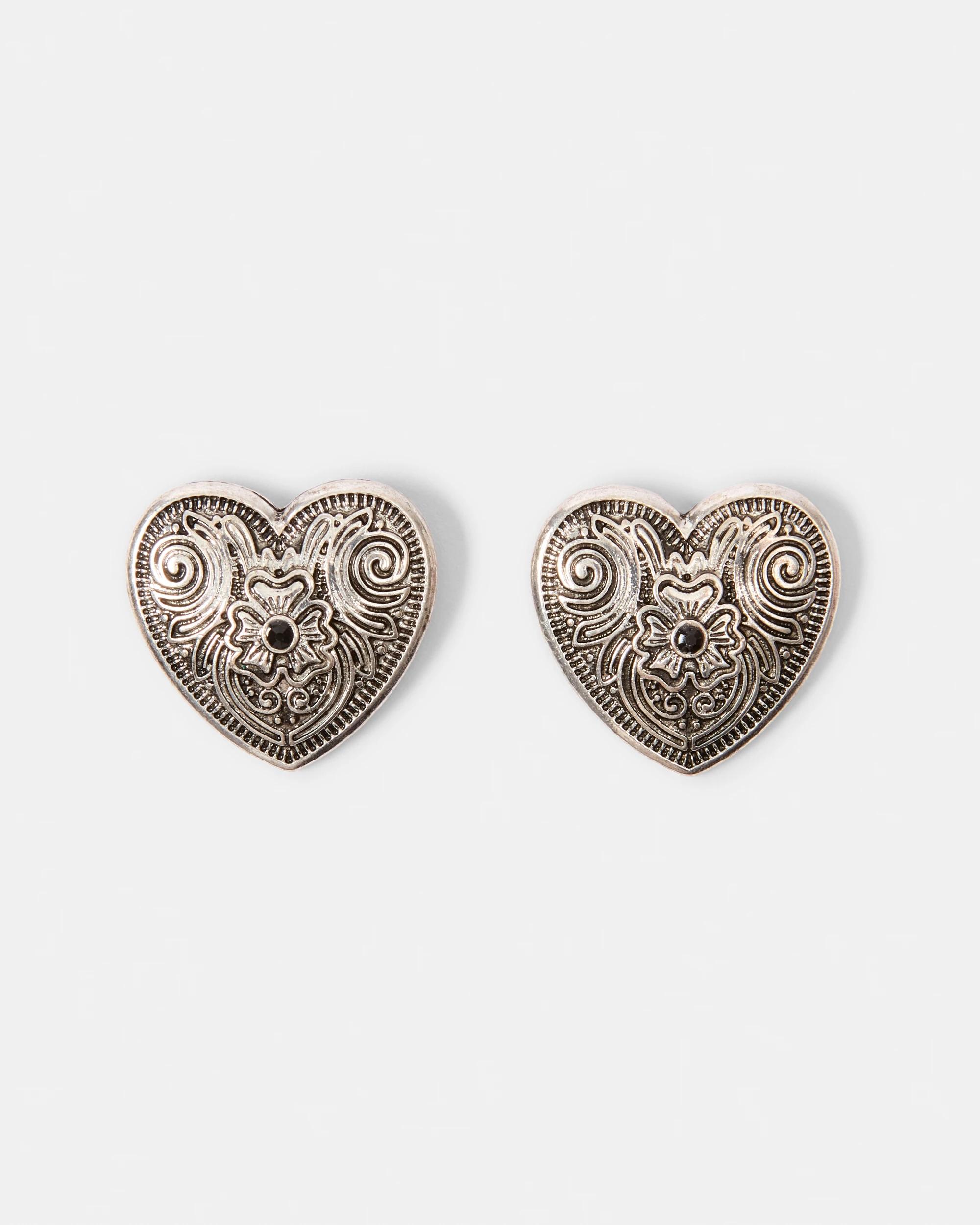 1 Western Heart Stud Earrings - Silver Tone Silver, 1 of 5