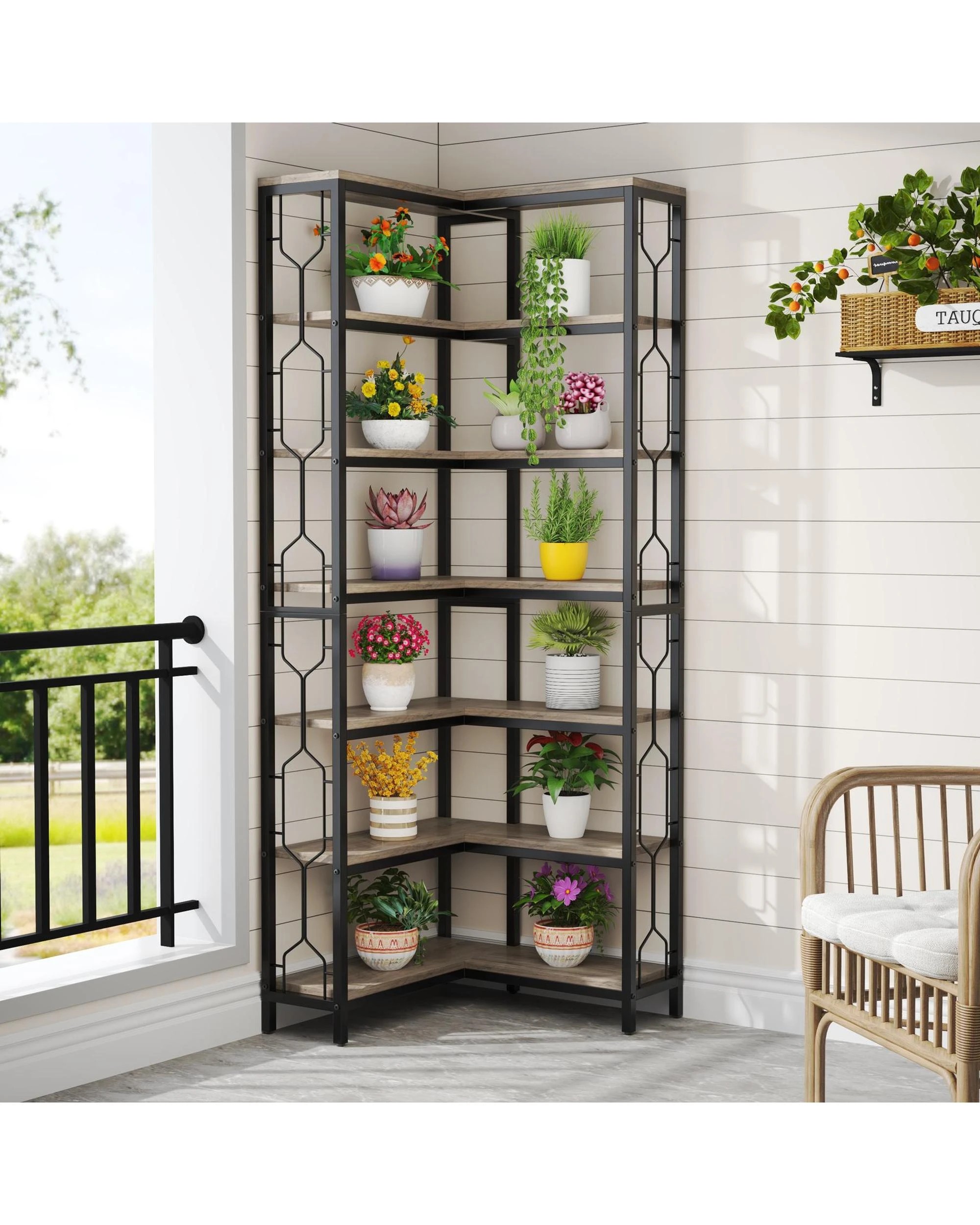 3 OAKORY 200cm L-Shaped Corner Shelf, Freestanding 7-Shelf Bookshelf, Metal Frame Display Rack, 3 of 6