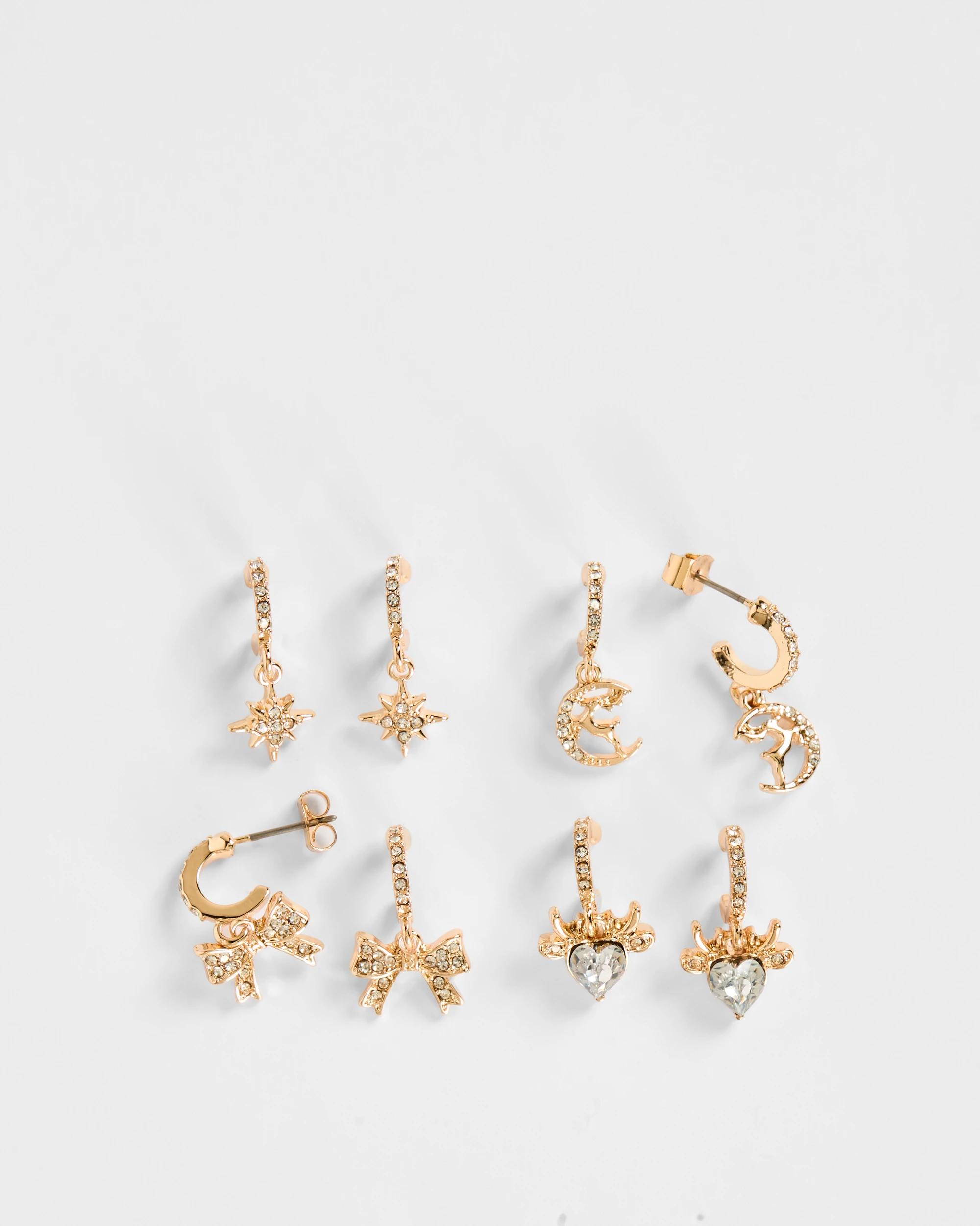 2 Target Christmas 4 Pack Pave Hoop Charm Earrings GOLD, 2 of 3