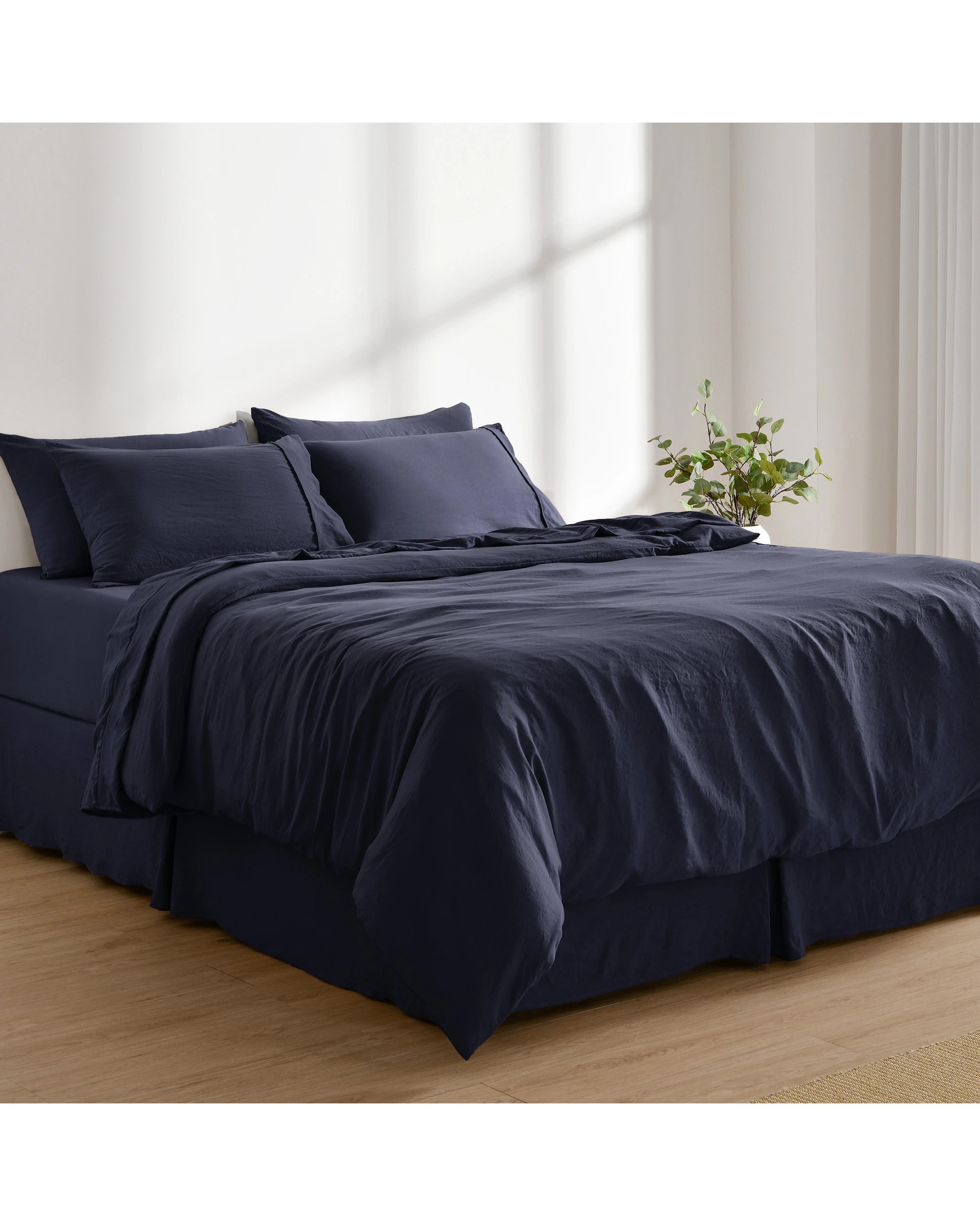 8 Dreamaker Superfine Washed Microfibre Pleated Valance - Queen Bed - Navy, 8 of 9