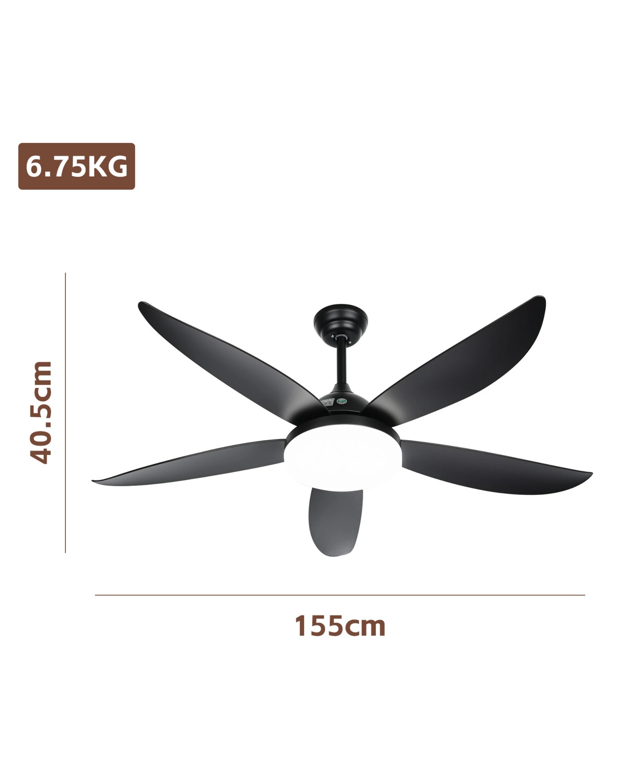 2 Advwin Ceiling Fans with 3-Color Light & 6 Speed, with 5 Quiet DC Reversible Blades Black, 2 of 8