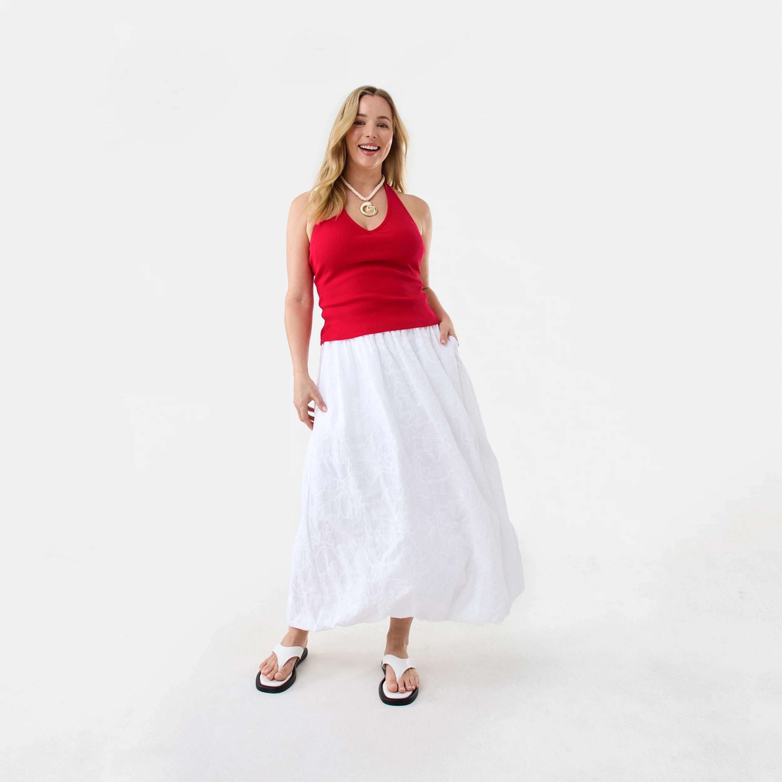 2 Embroidered Bubble Hem Maxi Skirt White, 2 of 8