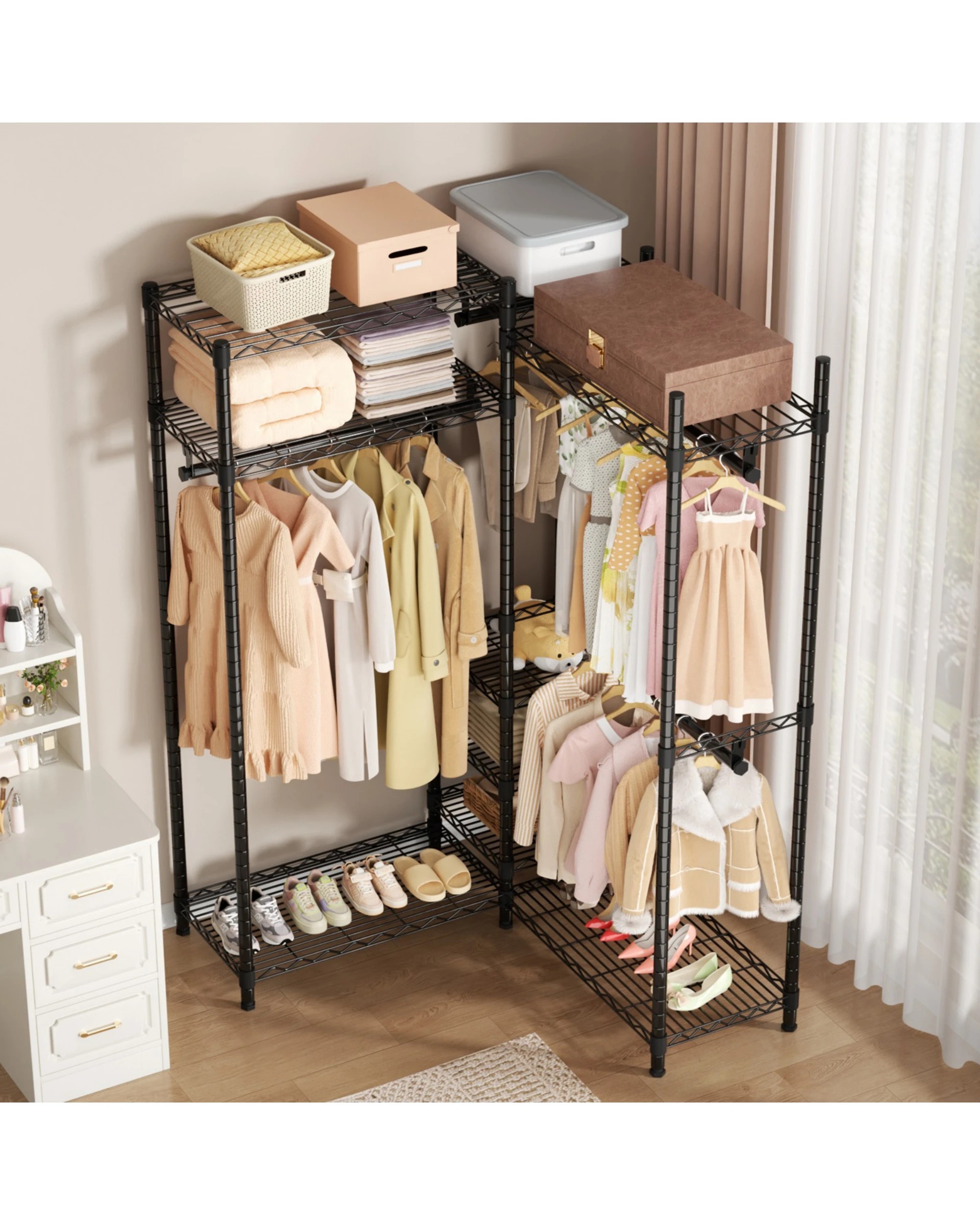 5 Advwin Portable Closet Wardrobe Adjust Closet Racks w/4 Hang Rods & 9 Shelves - Black, 5 of 7