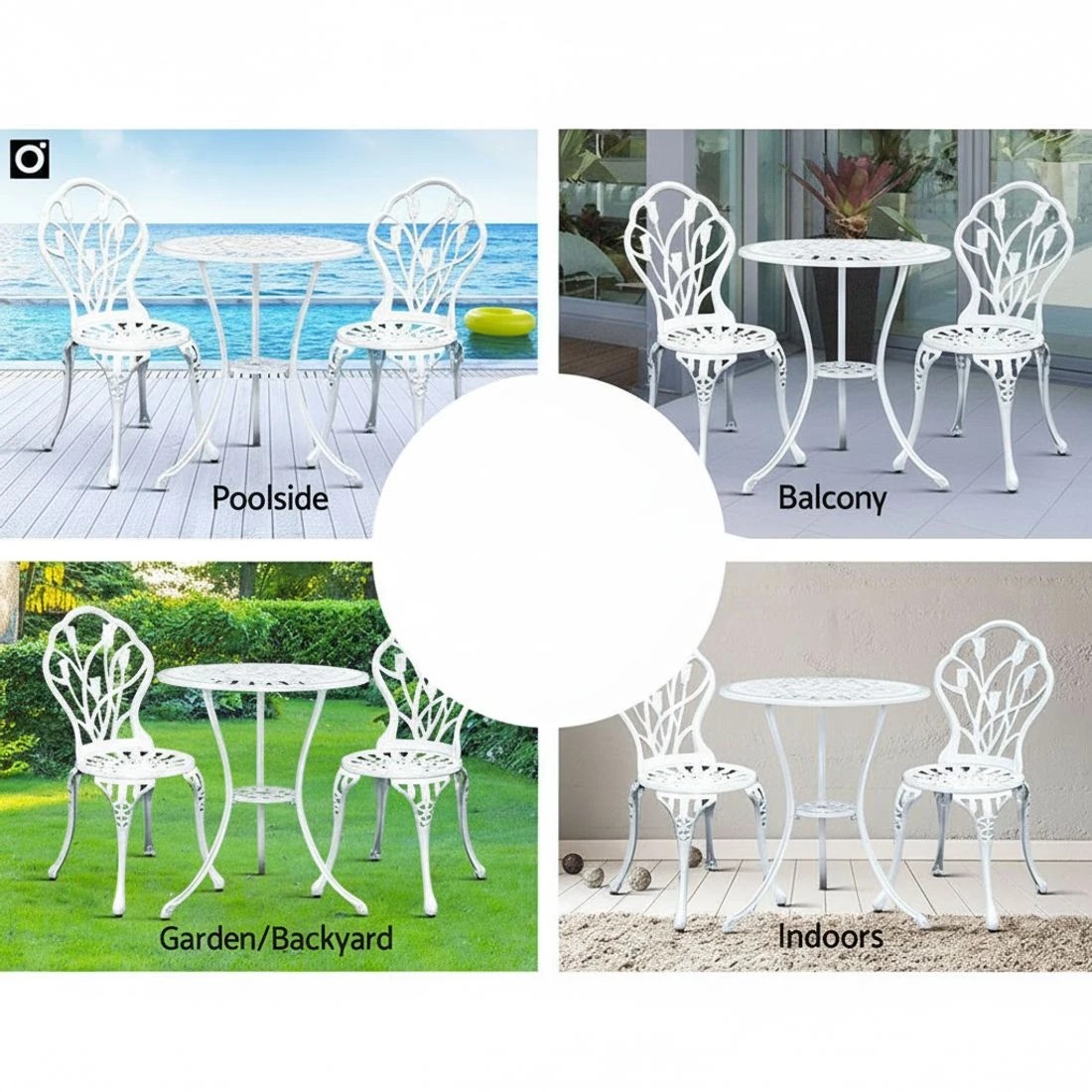 7 Gardeon 3PC Outdoor Setting Bistro Set - White, 7 of 8