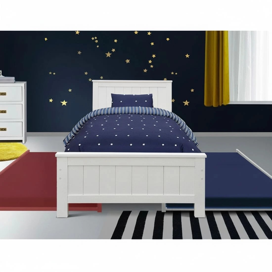 7 Artiss Bed Frame King Single Size Wooden Trundle Daybed  ELVIS - White, 7 of 8