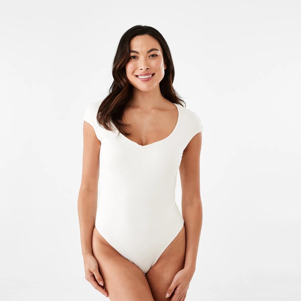 1 Cap Sleeve Bodysuit Ecru, 1 of 6