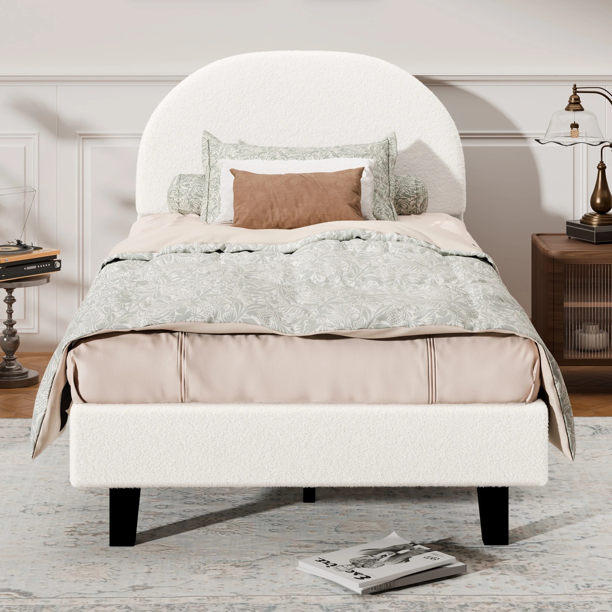 4 Alfordson Bed Frame King Single Size Boucle Mattress Base Platform - White, 4 of 9
