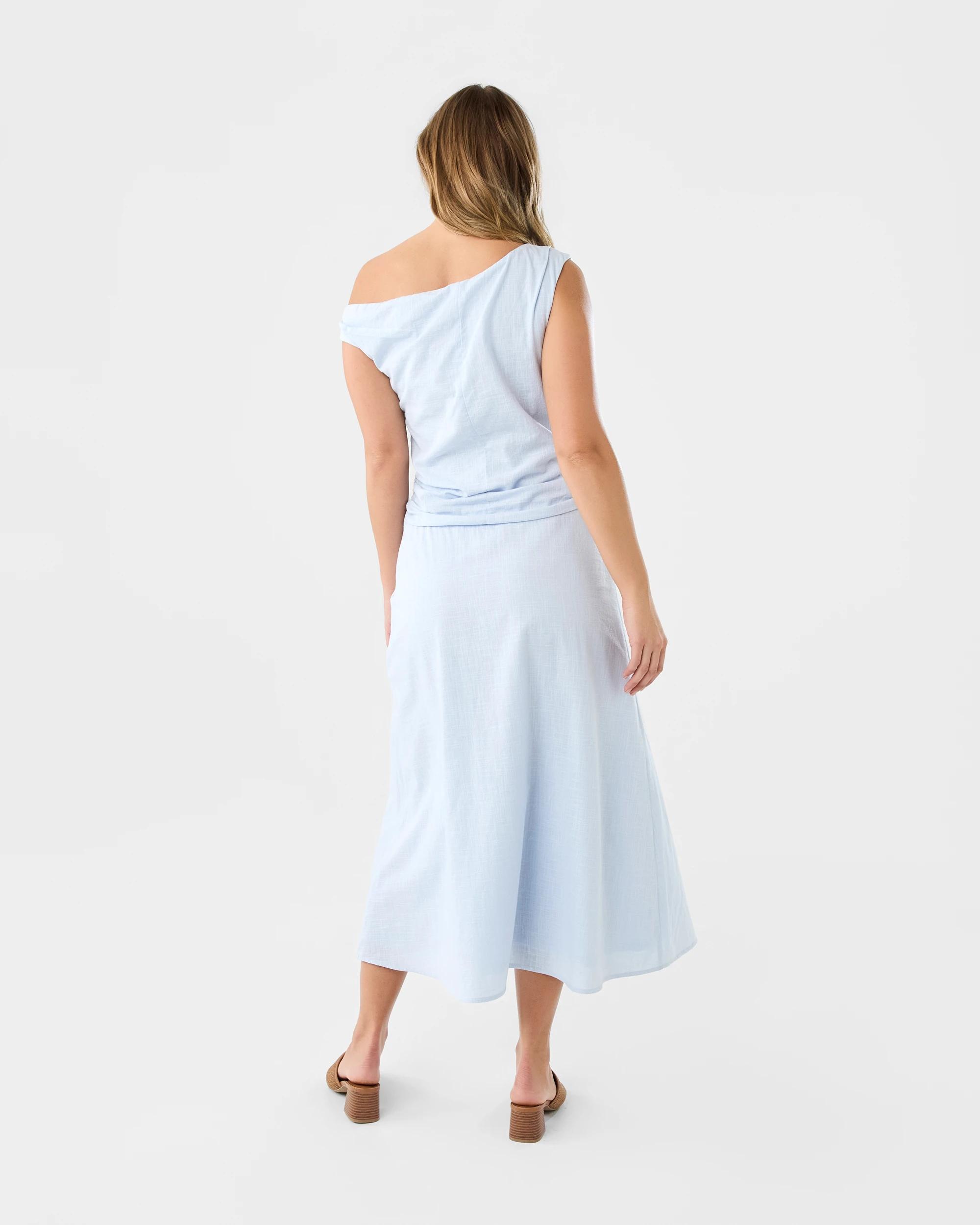 3 Sleeveless Asymmetrical Off Shoulder Midi Dress Powd Blue, 3 of 8