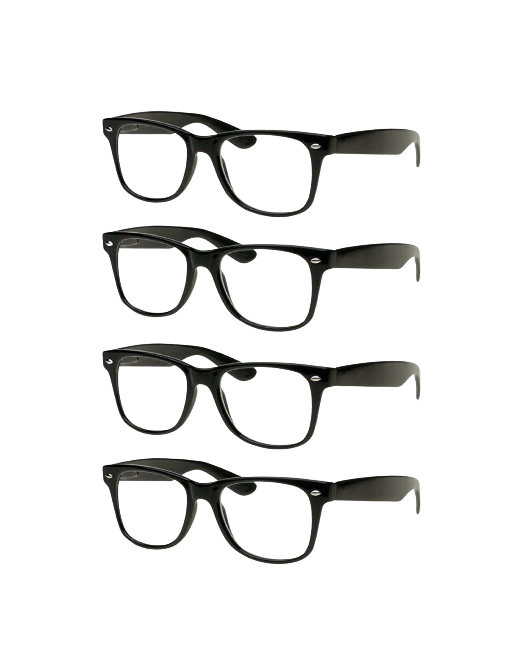 1 BR Costumes Classic Retro Black Frame Glasses with Clear Lenses - Set of 4 Pairs, 1 of 2