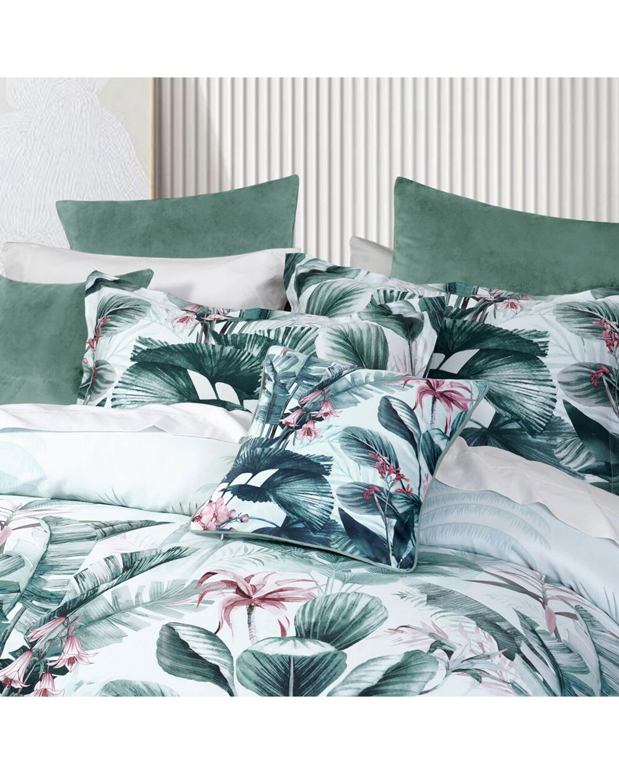 2 Bianca Abbey King Cotton Quilt Cover Set Tropical Floral Design - Green, 2 of 4