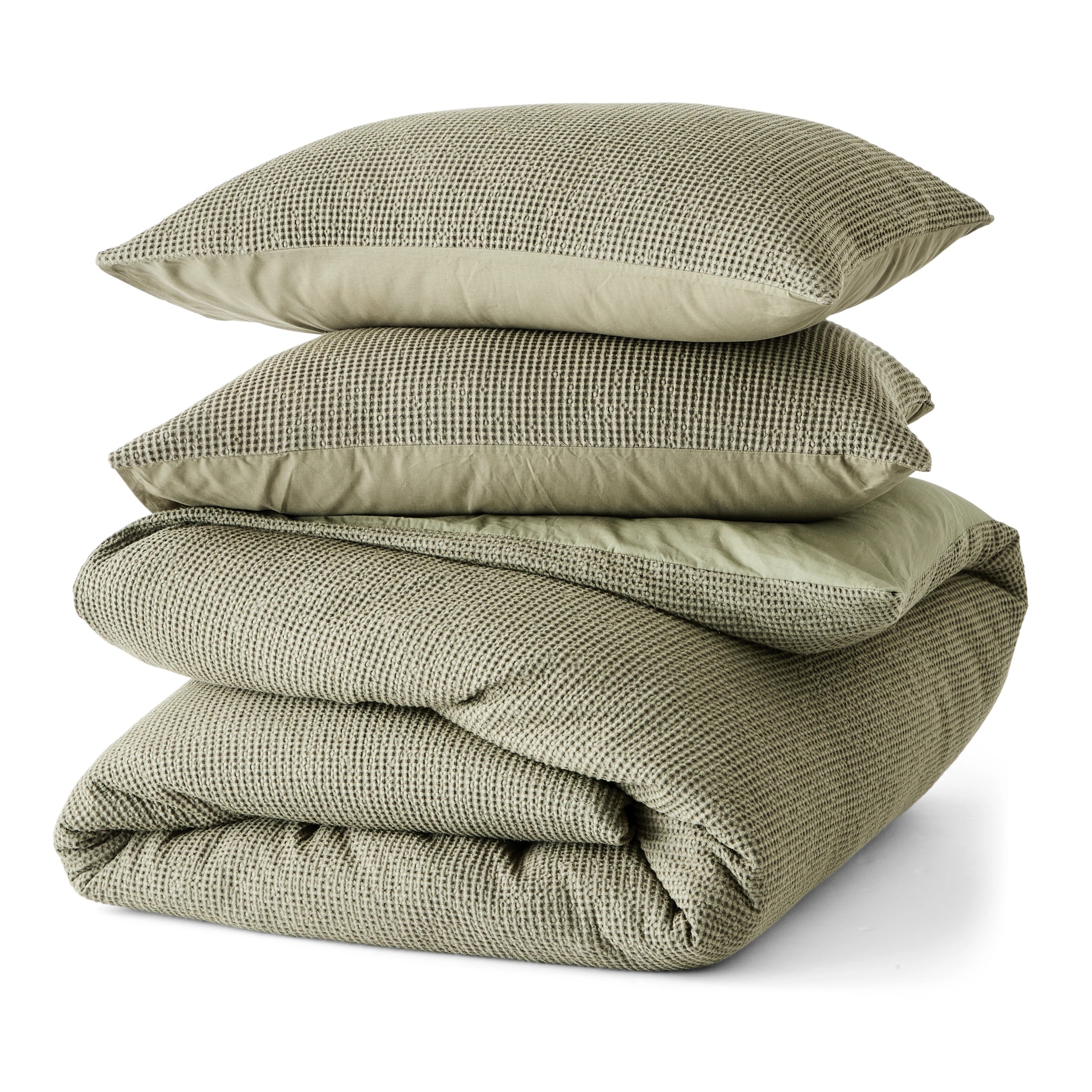 5 Waffle Stonewashed Cotton Quilt Cover Set - Super King Bed, Forest, 5 of 6