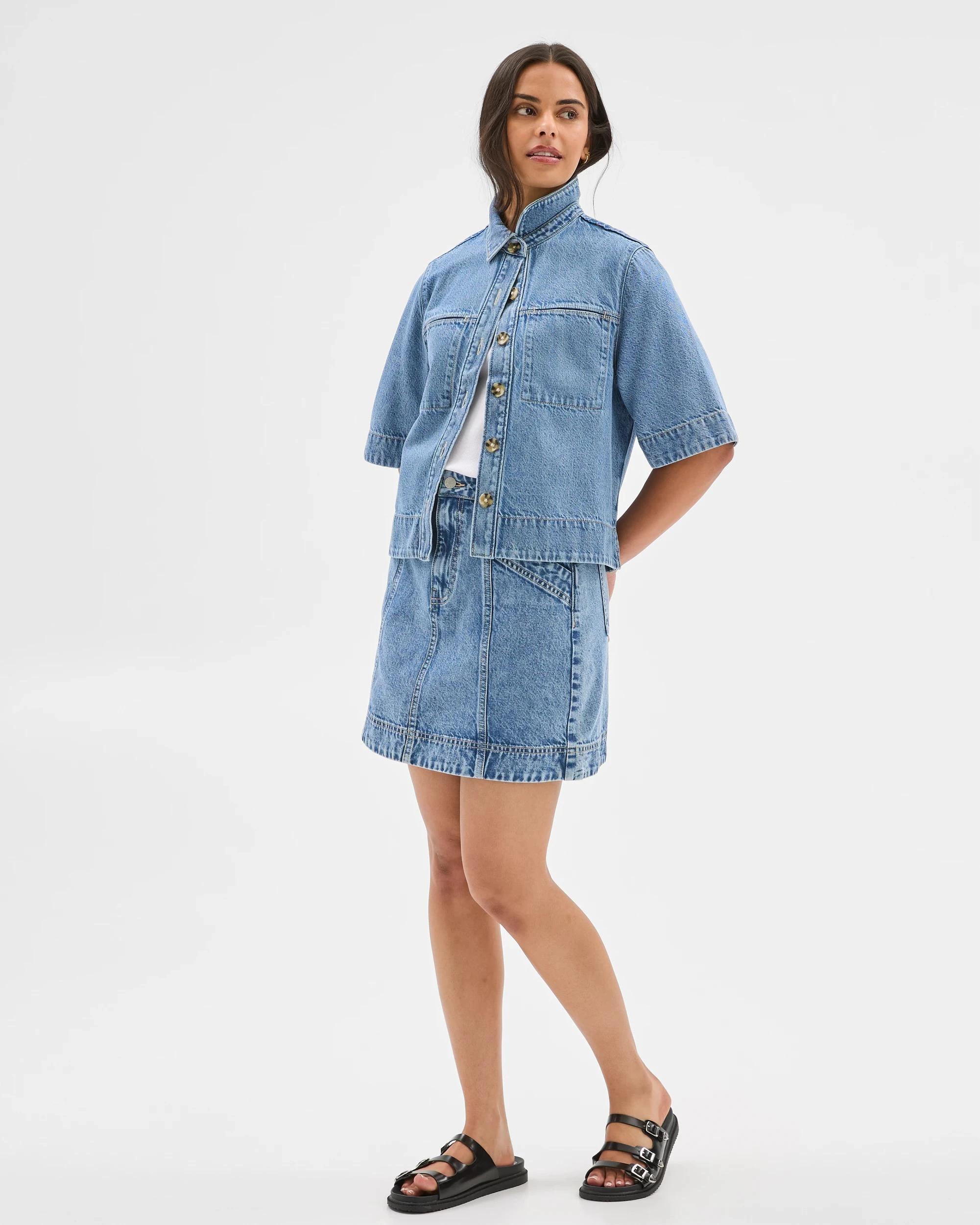 5 Target Denim Denim Short Sleeve Shacket SALT/PEPPER INDIGO, 5 of 7