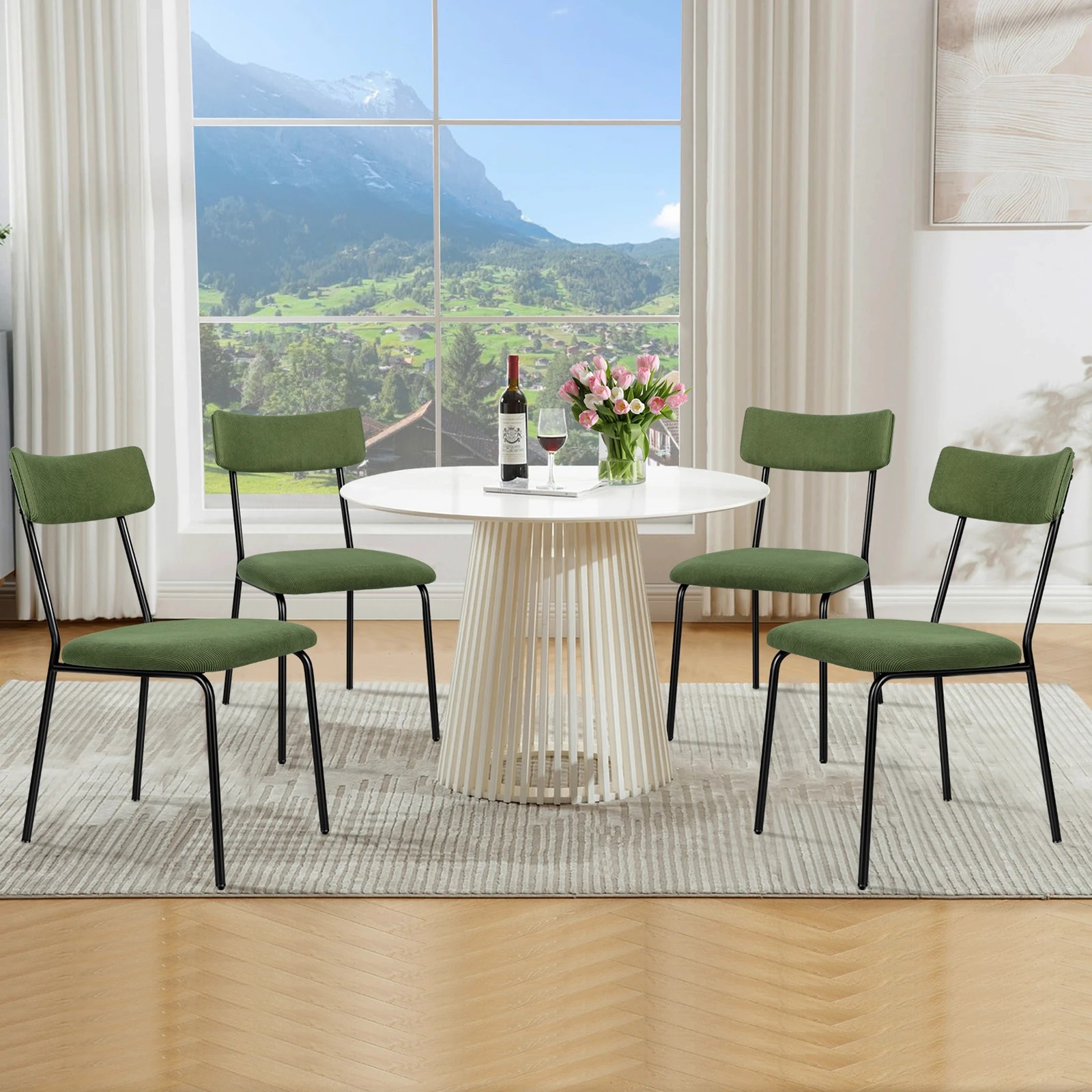 5 Alfordson 4x Dining Chairs Accent Kitchen Lounge Curved Backrest Corduroy - Green, 5 of 9