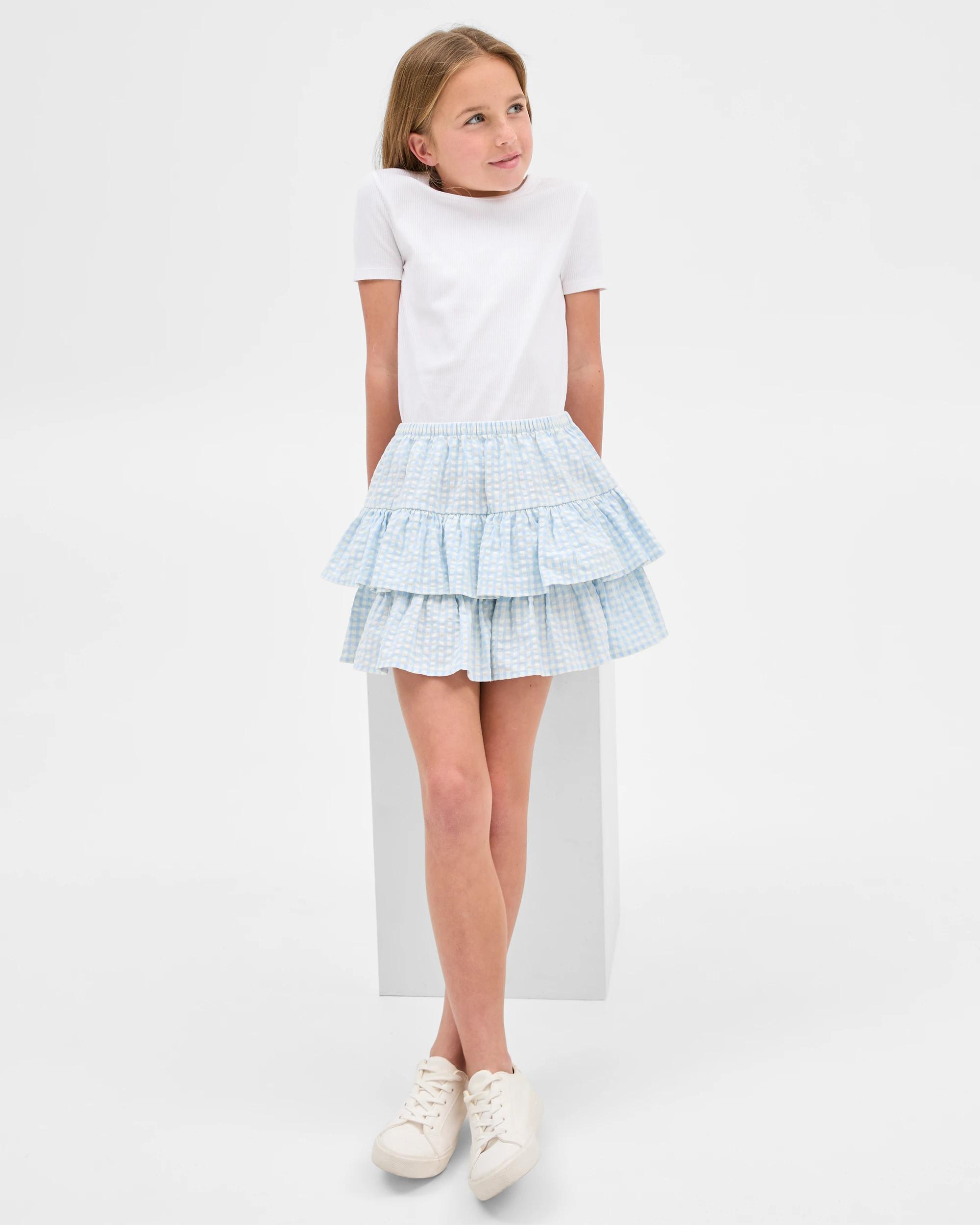 2 Target Textured Ruffle Skirt BLUE GINGHAM, 2 of 7