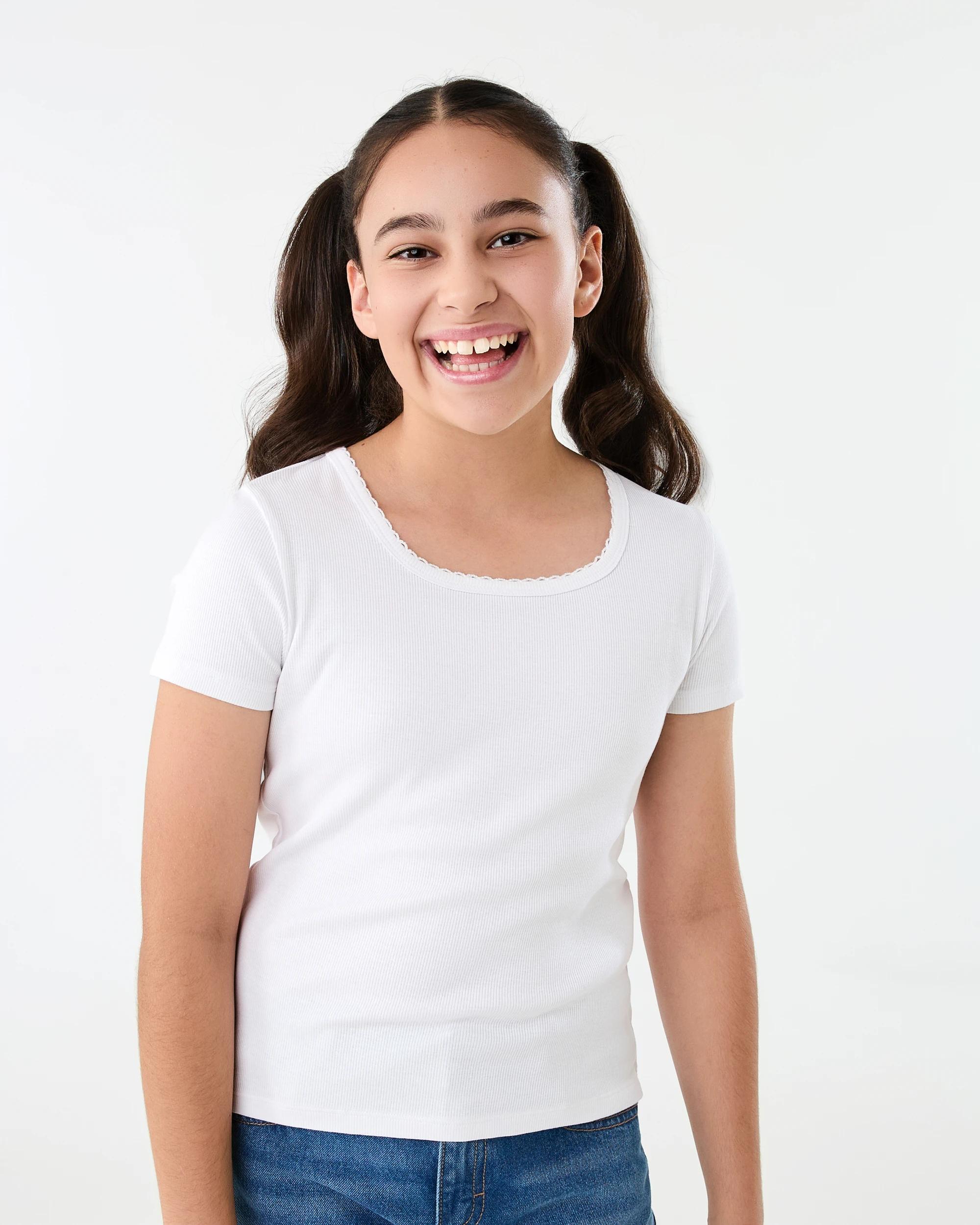 1 Short Sleeve Lace Trim Rib T-shirt Snw White