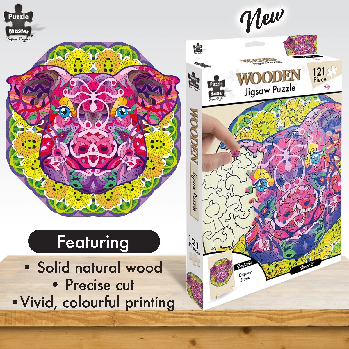 2 Puzzle Master 121 Piece Wooden Jigsaw Puzzle, Pig, 2 of 8