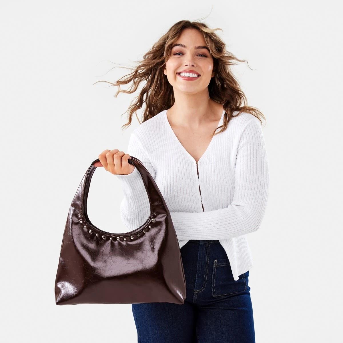 9 Stud Shoulder Bag Choc Plum, 9 of 10