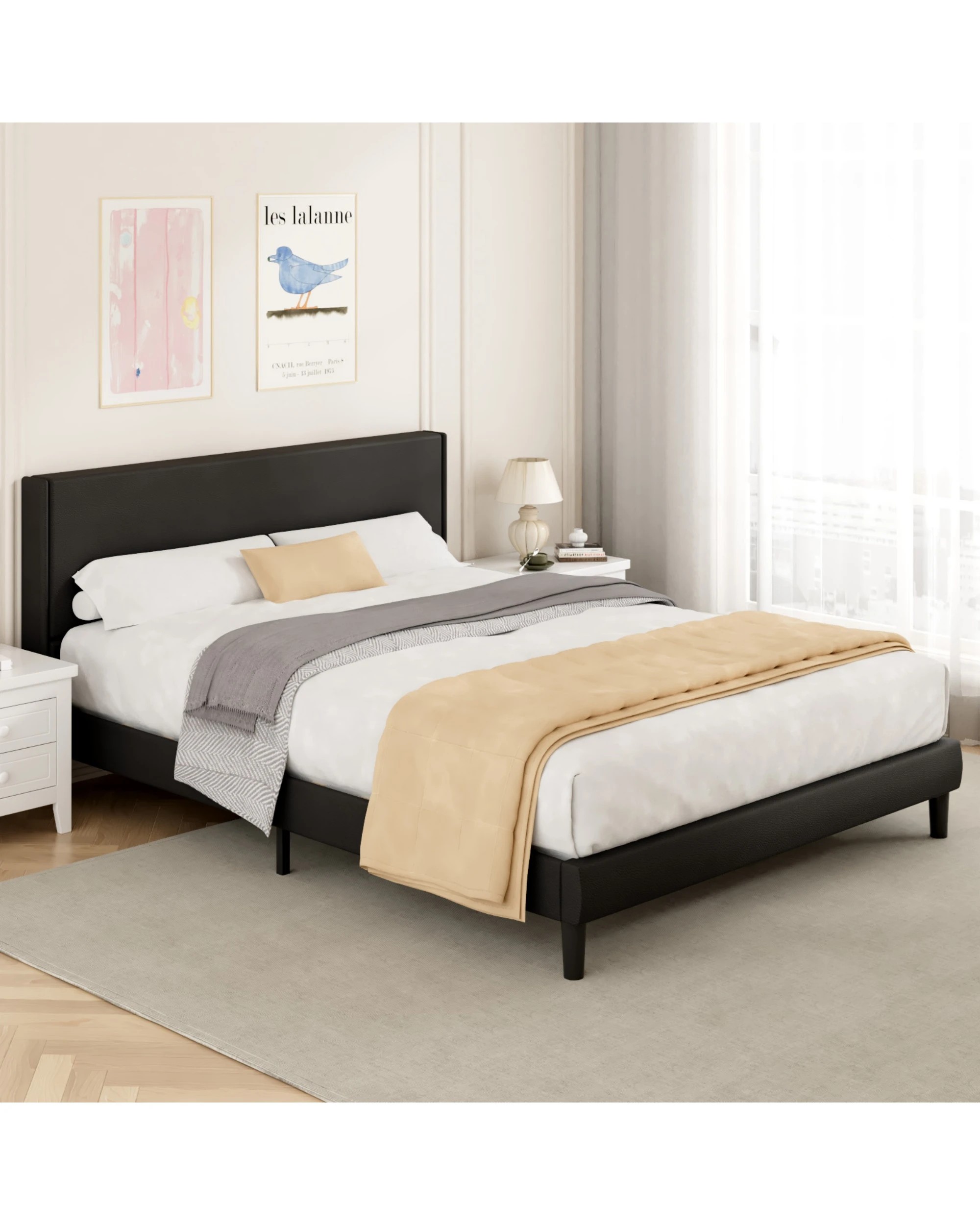 7 Advwin Bed Frame Double Size Mattress Base Upholstered Platform - Black, 7 of 9