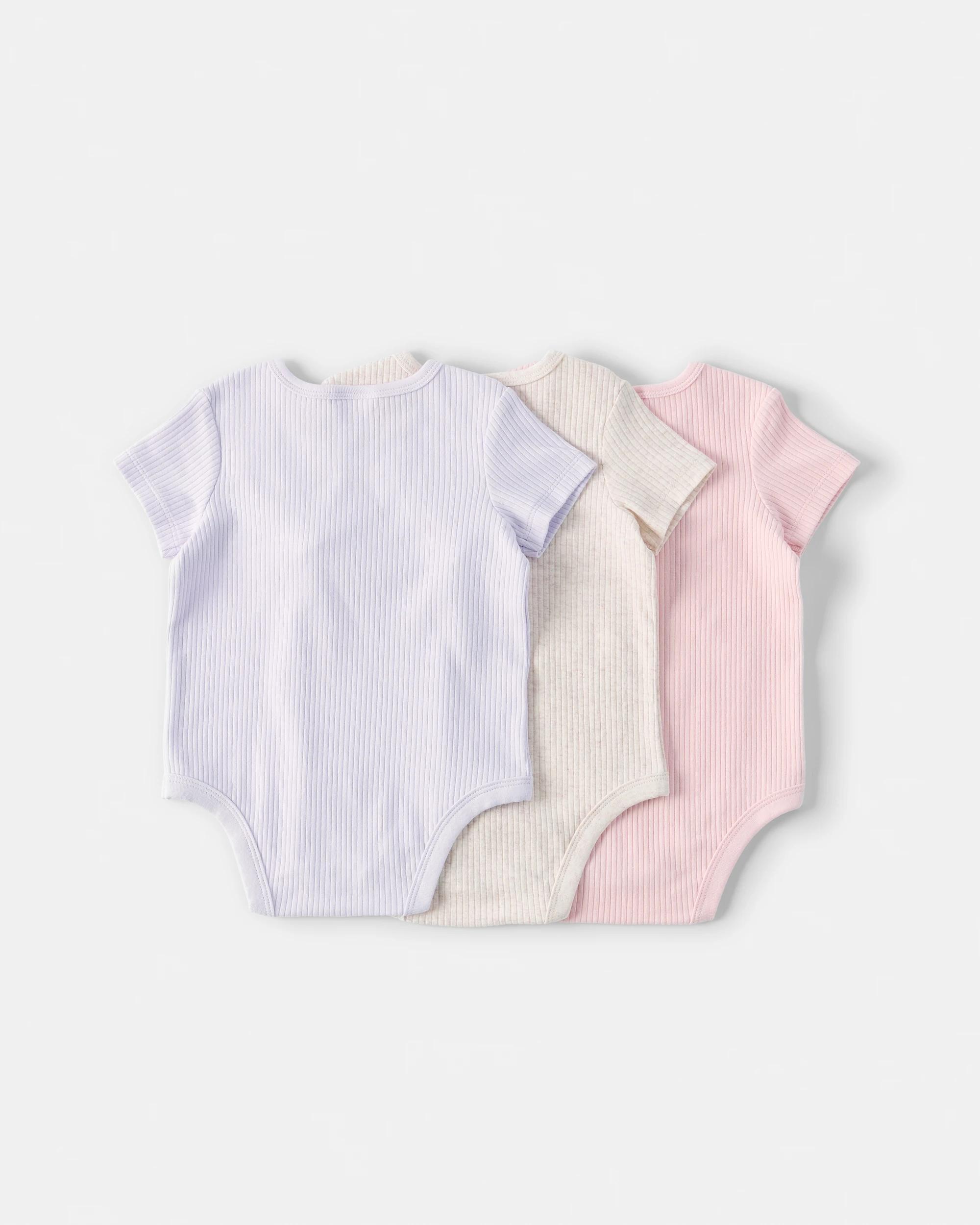 2 3 Pack Cotton Short Sleeve Rib Bodysuits Pnk Mpack, 2 of 8