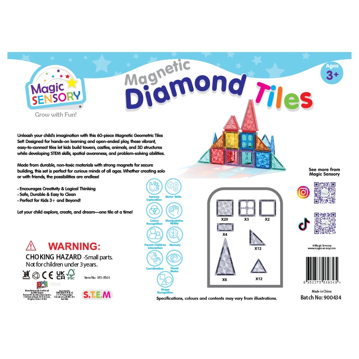 10 Magic Sensory Magnetic Diamond Tiles 60 Piece Set, 10 of 10