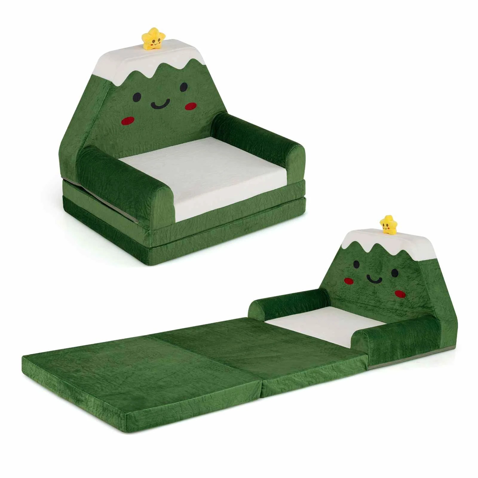 1 Costway Kids Sofa 2-in-1 Convertible Couch to Lounger Foldable Chair Christmas Pattern - Green, 1 of 5