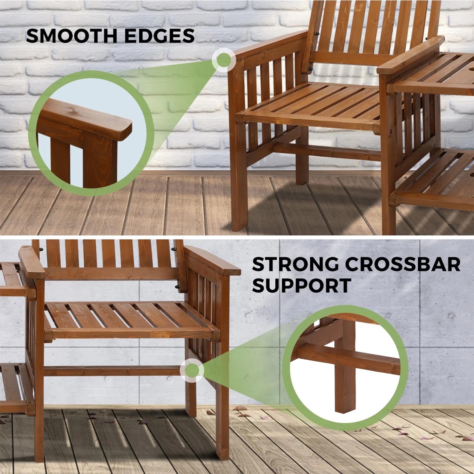 7 Livsip Garden Bench Wooden Outdoor Table & Chair Set - Brown, 7 of 10