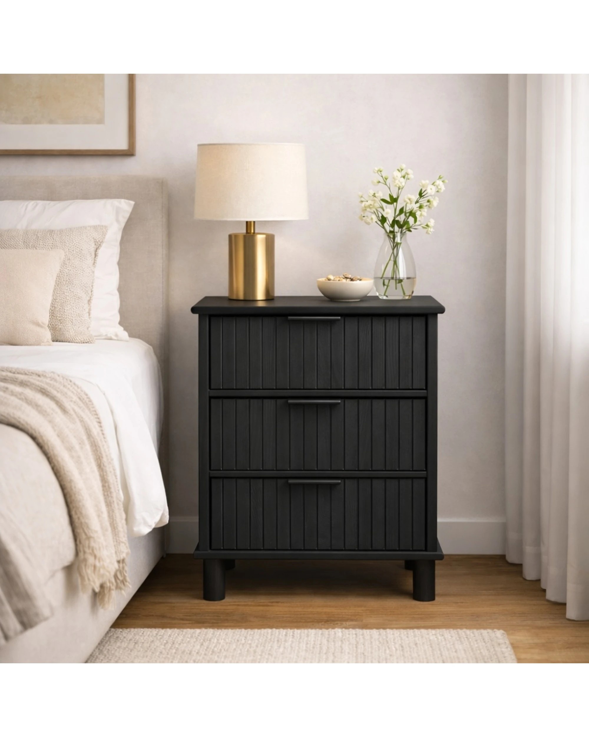 2 Alpine Bay Sorrento 3 Drawer Side Table Decor Woodgrain Finish 44.5x42x62.5cm - Black, 2 of 8
