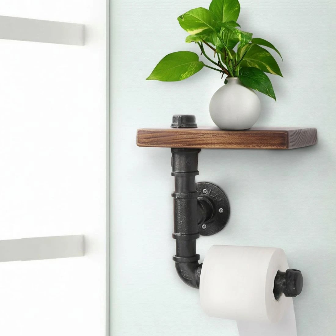 3 Artiss Floating DIY Pipe Shelf Toilet Paper Holder - Natural, 3 of 6