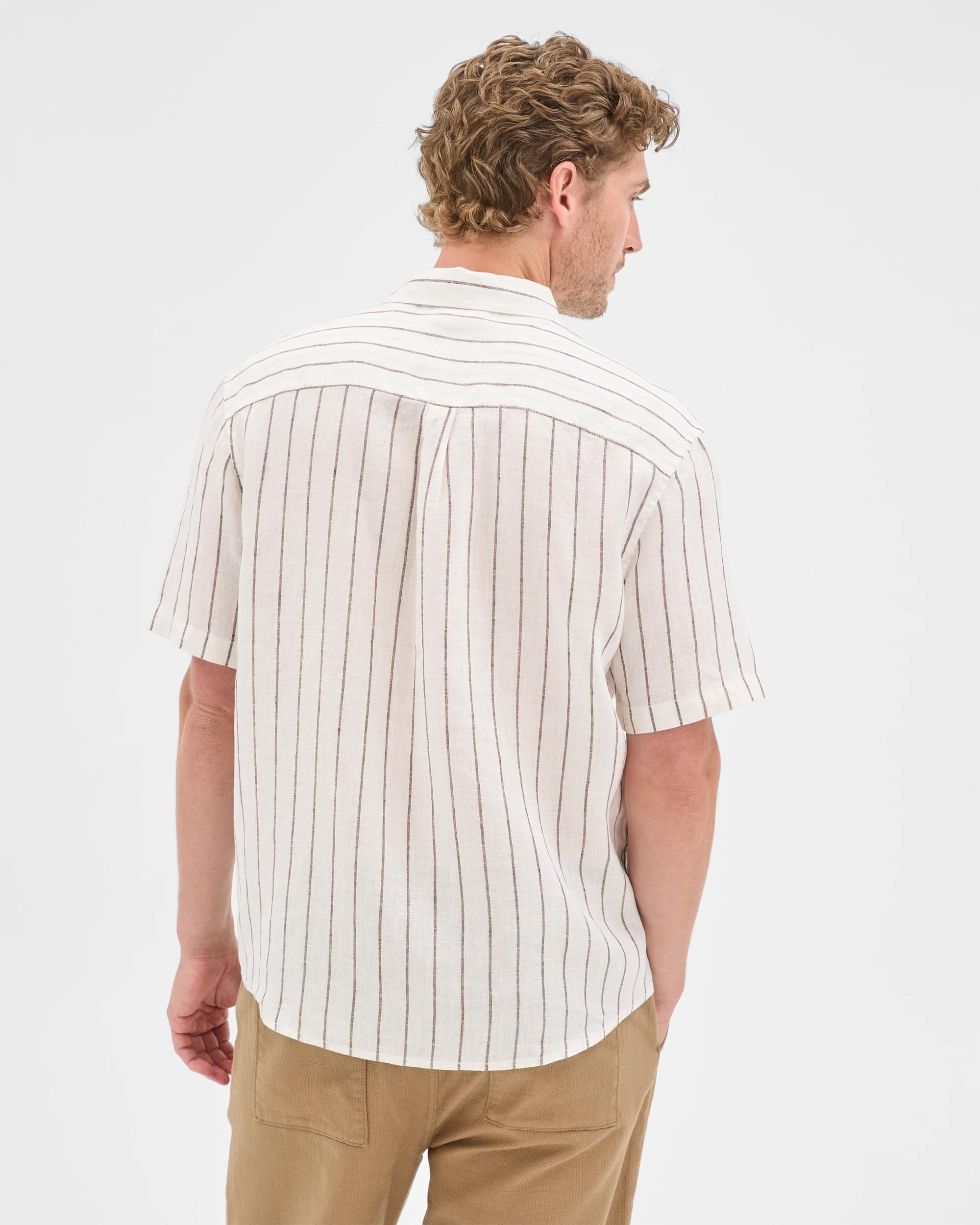 7 Target Man European Linen Short Sleeve Shirt CHOCOLATE STRIPE, 7 of 7