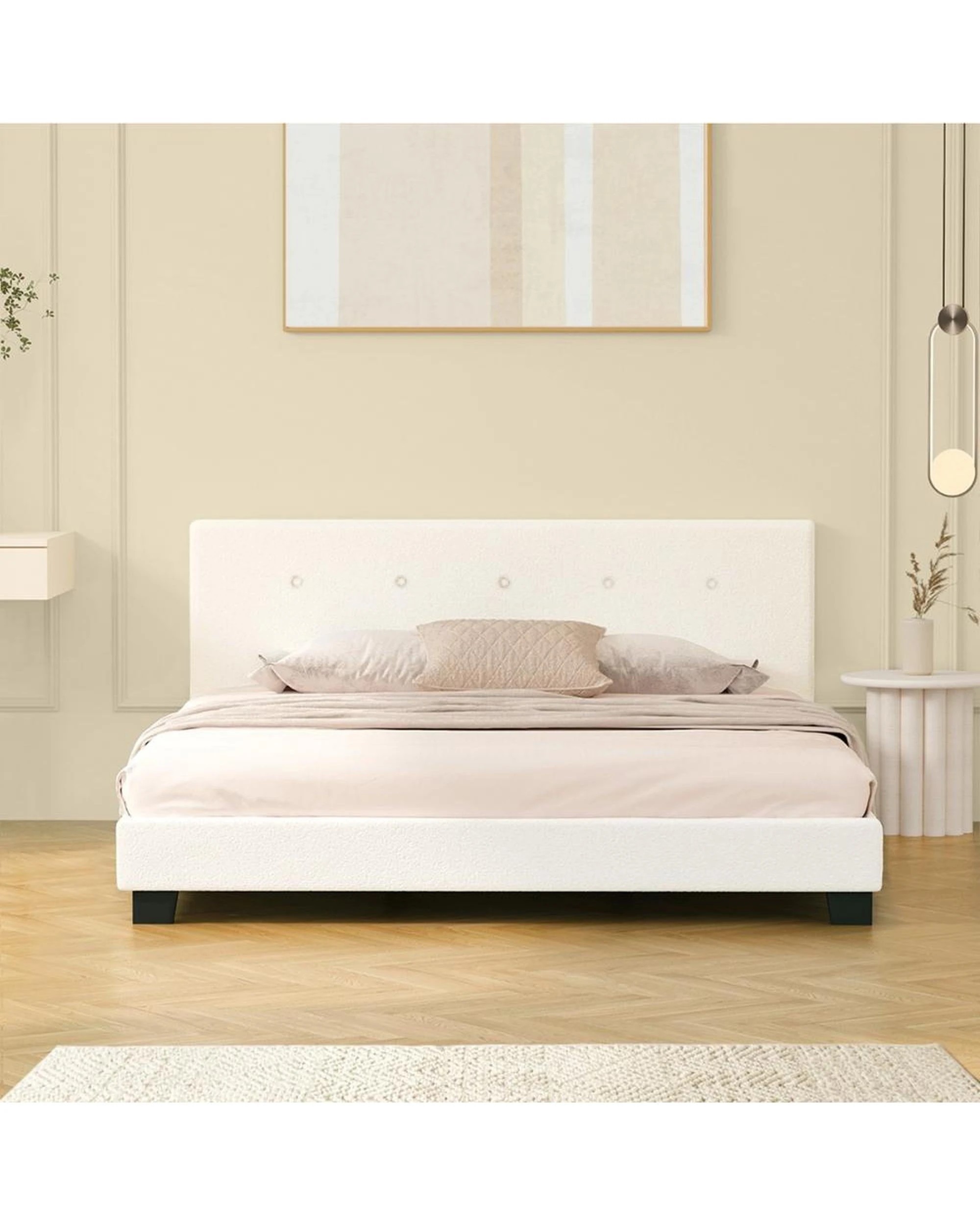 7 Oikiture Bed Frame King Size Bed Platform Boucle - White, 7 of 7