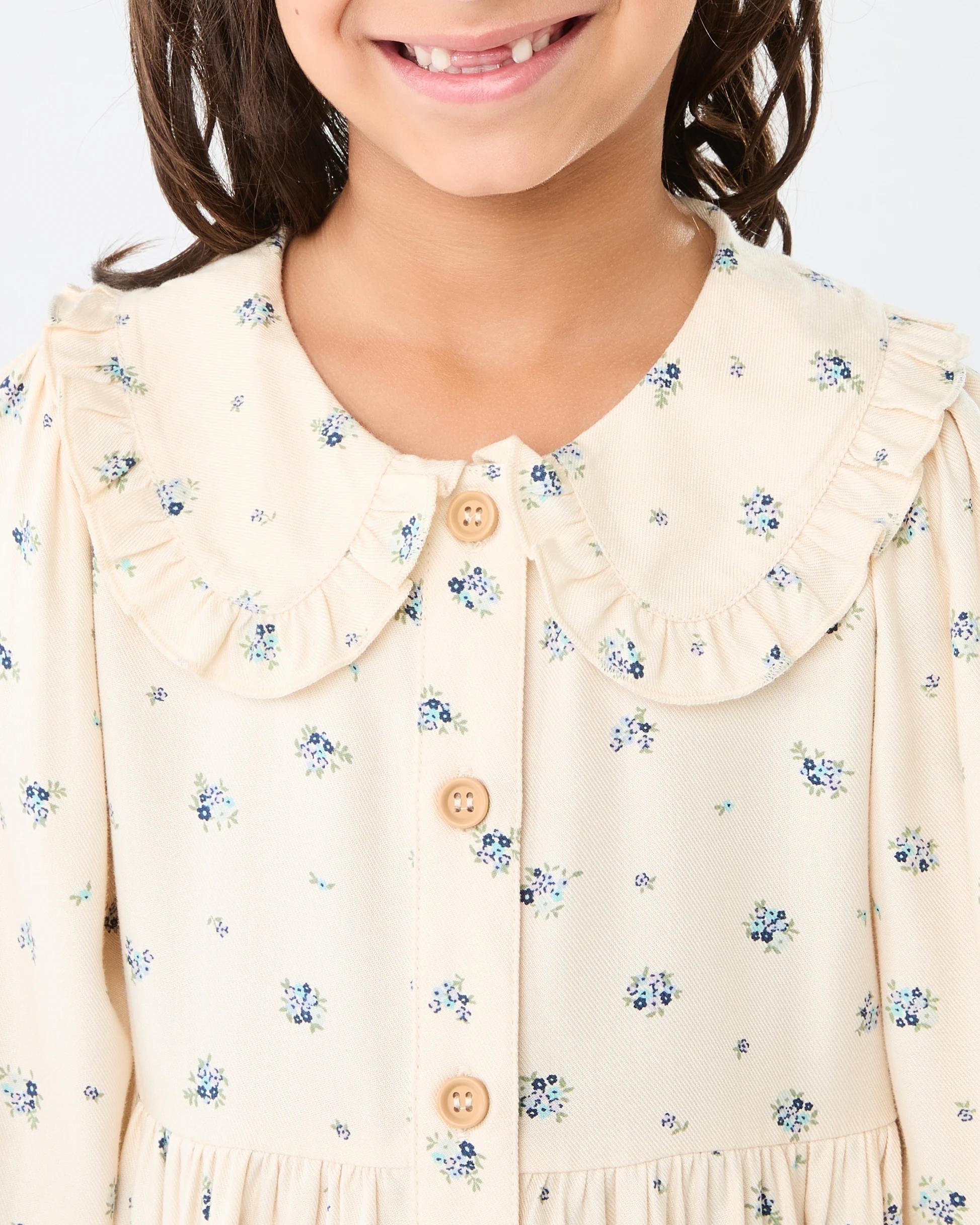 5 Long Sleeves Collared Dress Bge Floral, 5 of 9