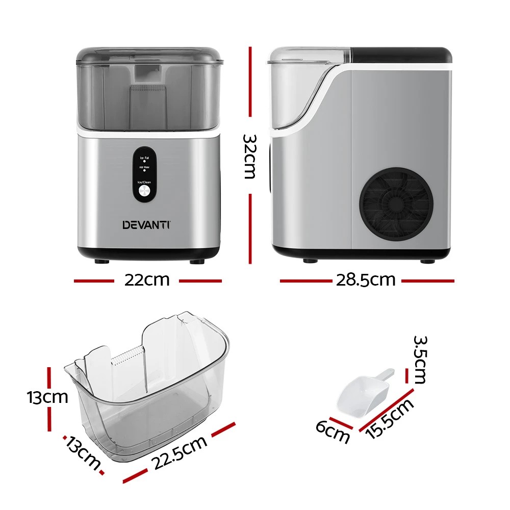 2 Devanti Ice Maker Machine 15kg Nugget Ice Cube - Silver, 2 of 5