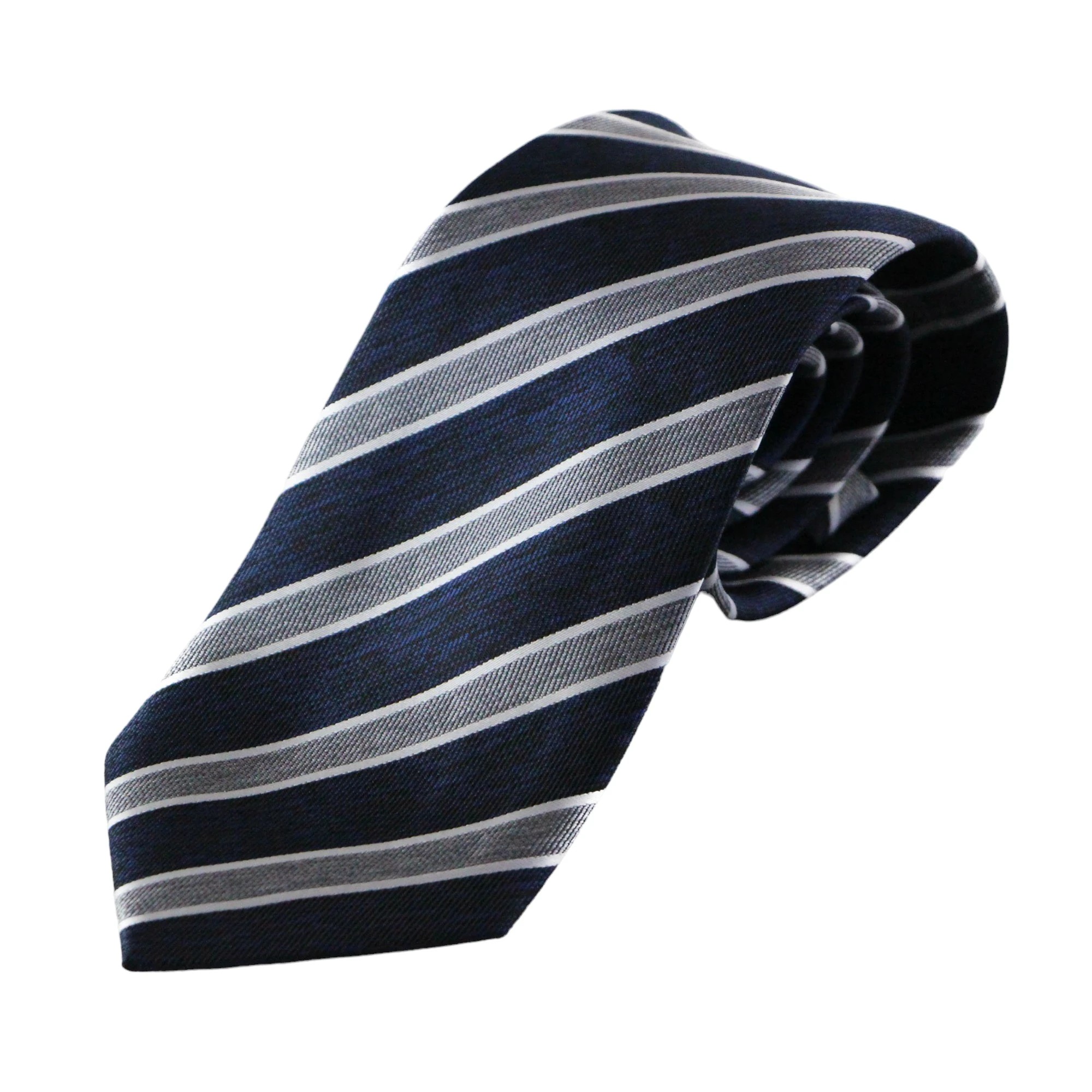 3 Zasel Mens Navy, Black, White & Grey Striped Patterned 8cm Neck Tie - Multi, 3 of 3