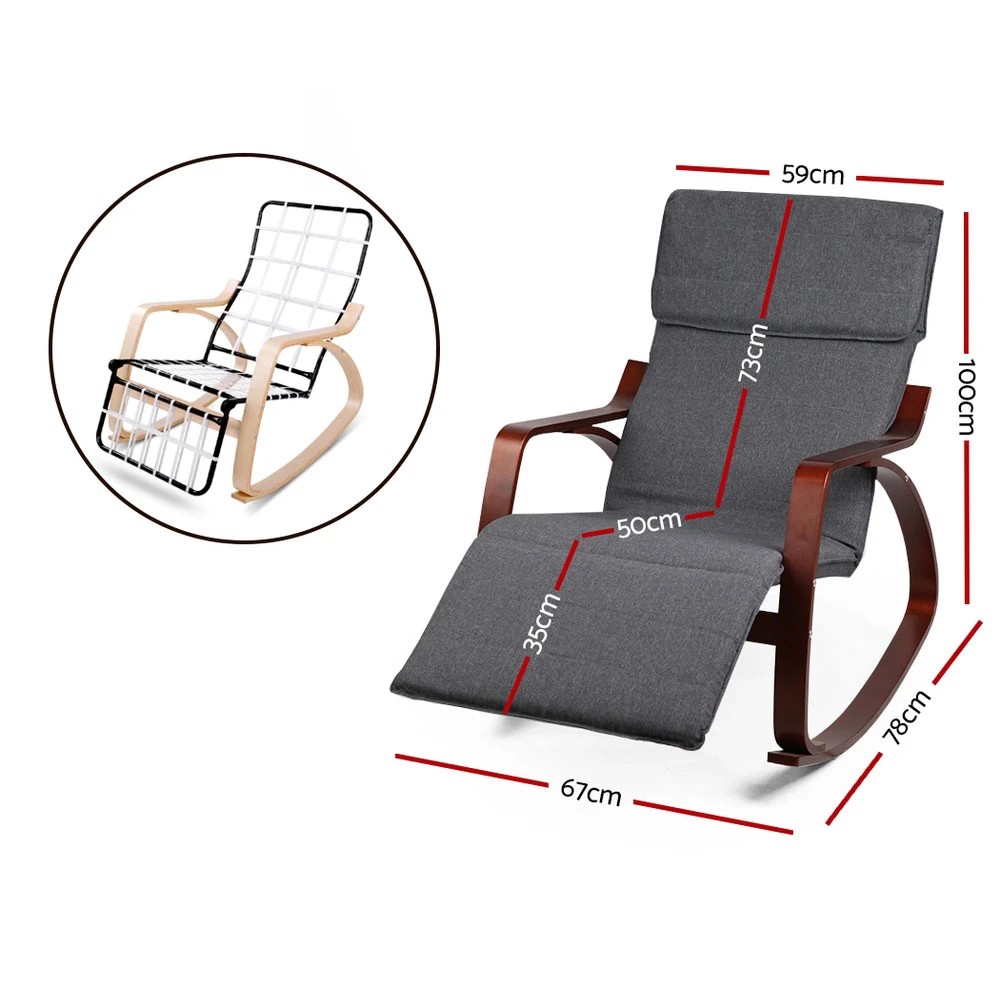 2 Artiss Rocking Armchair Footrest Nursing Charcoal - Charcoal, 2 of 8