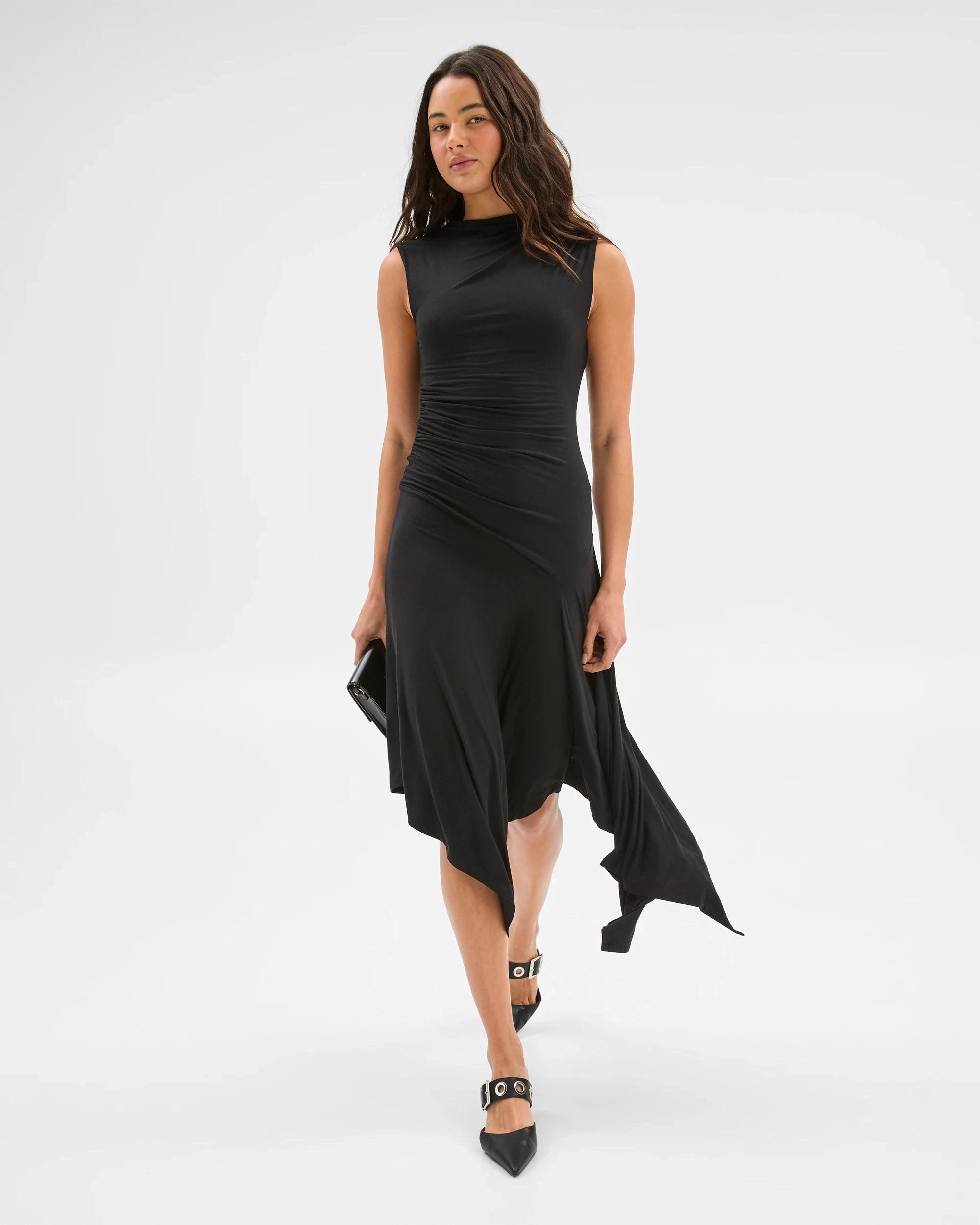 3 Drape Hanky Hem Midi Dress - Lily Loves BLACK, 3 of 7