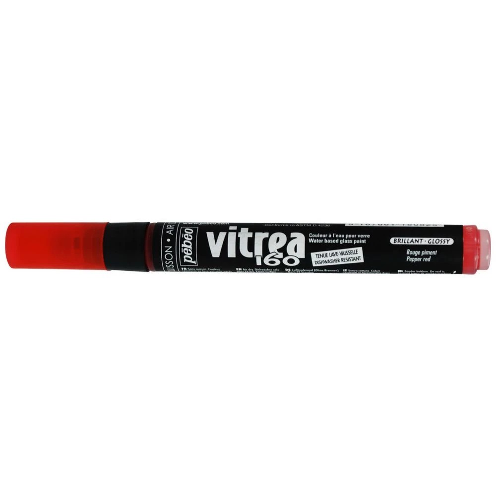 1 Pebeo Vitrea 160 Glossy Glass Paint Marker Pepper Red, 1 of 2