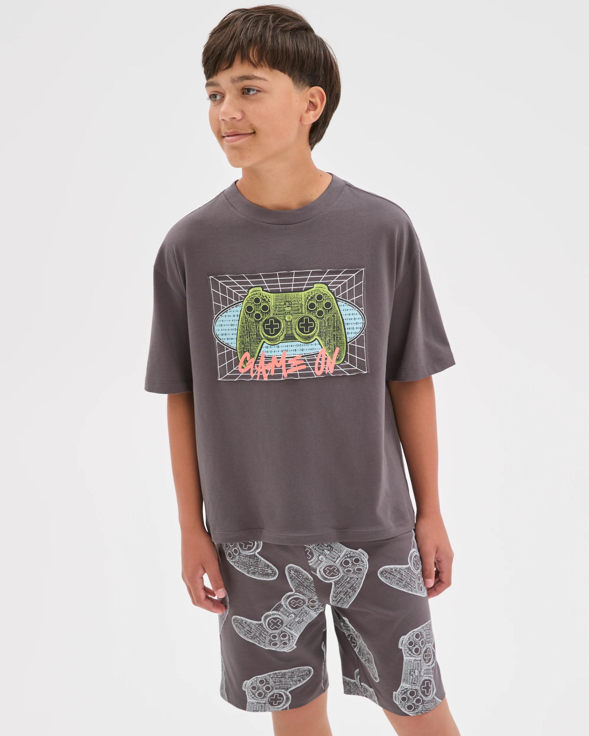 1 Target Kids Australian Cotton Older Boys Oversized Applique Knit Pyjama Set GAMING, 1 of 6