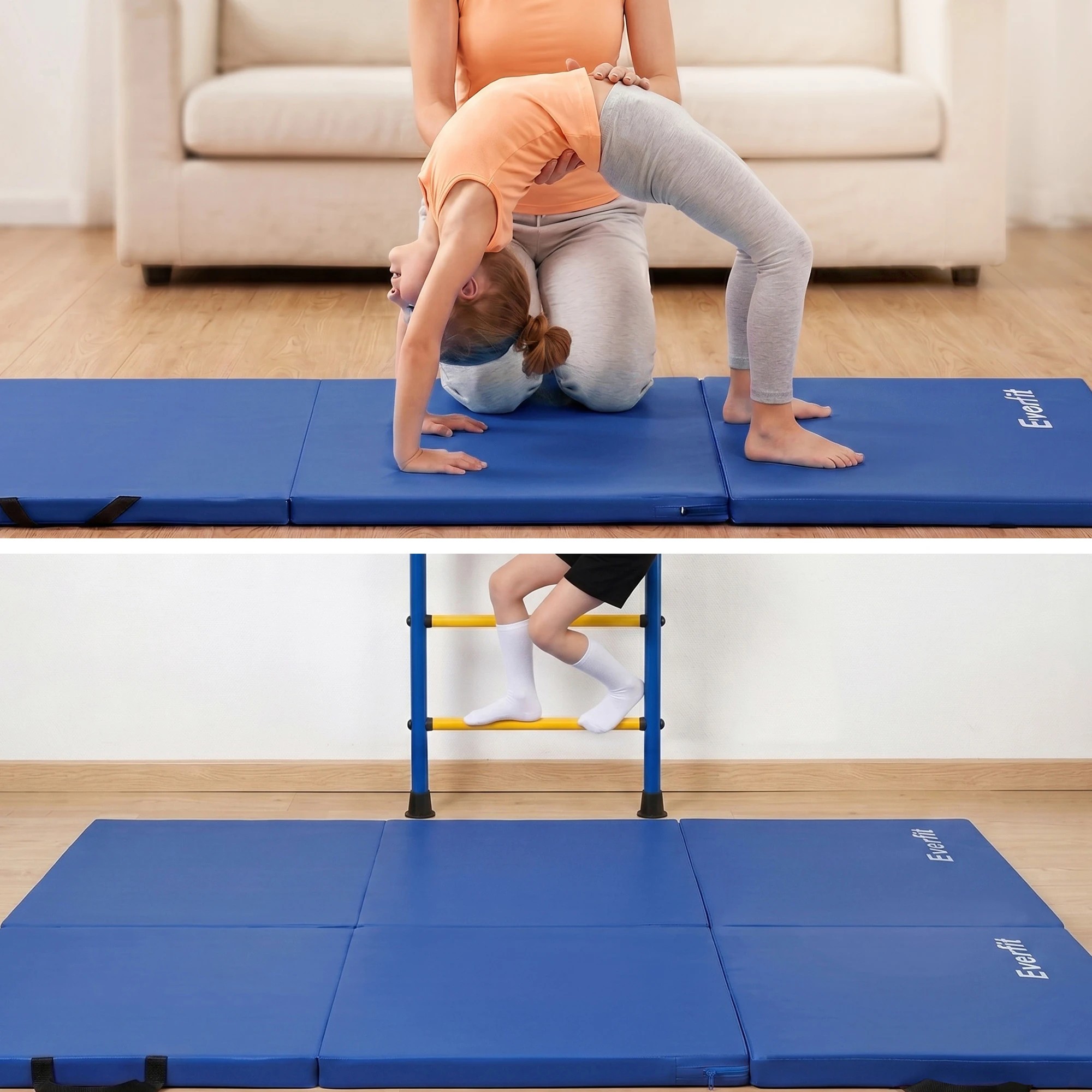 7 Everfit 180x60cm Gymnastics Mats Folding Exercise Floor Mat Portable 3 Fold Tumbling Mat - Blue, 7 of 7