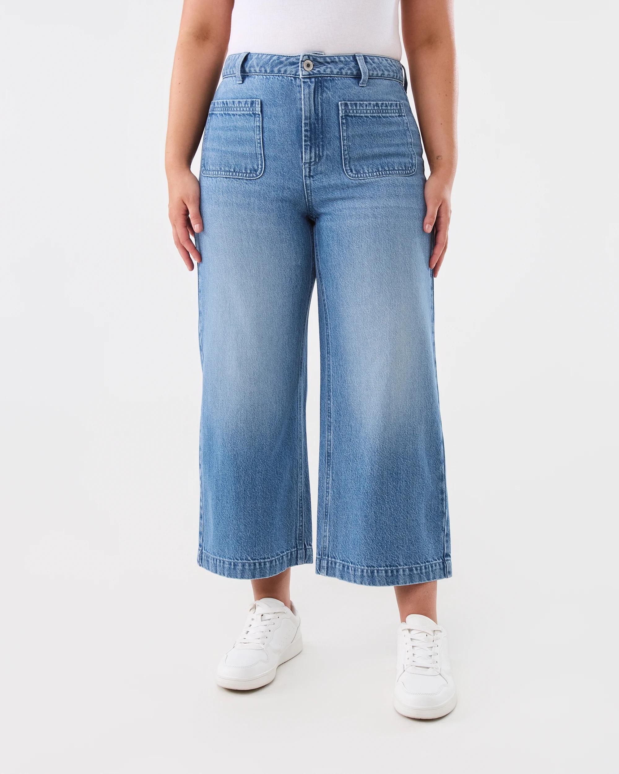 1 Cropped Wide Leg Jeans Mid Wash, 1 of 5