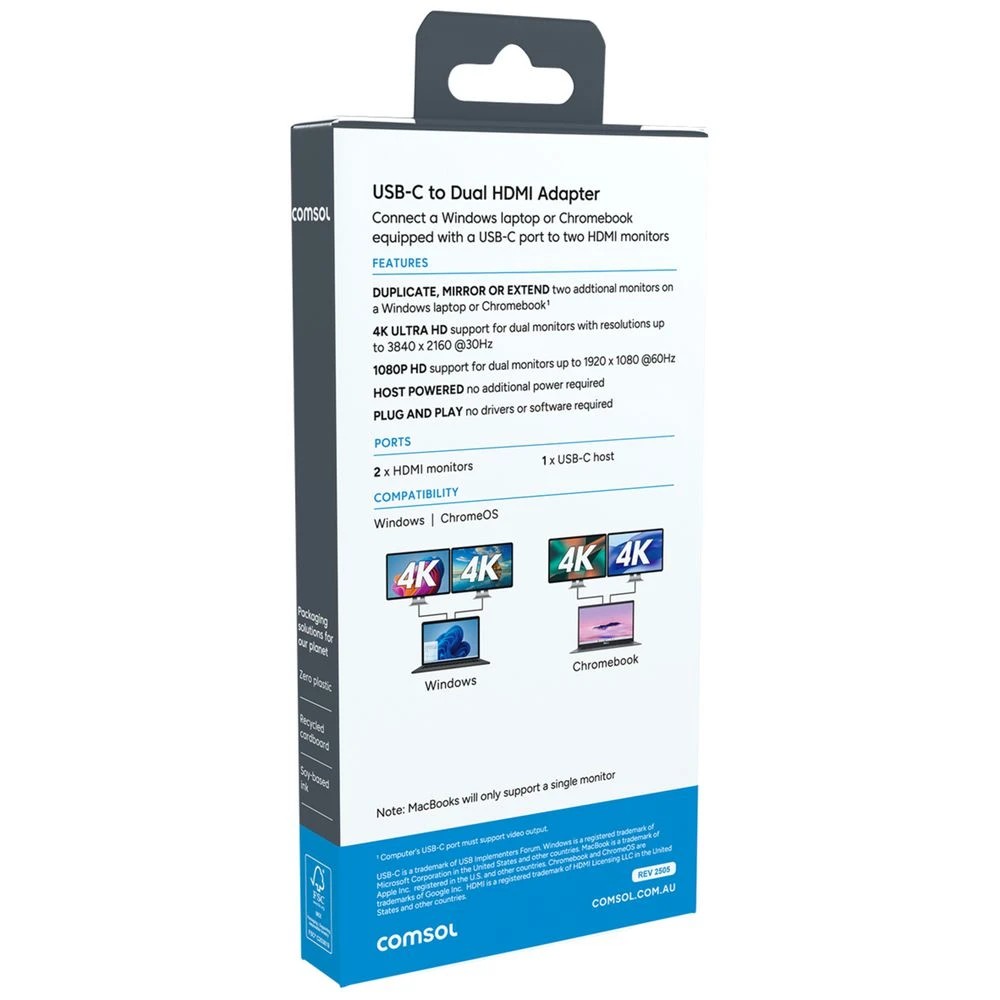 3 Comsol USB-C to Dual 4K HDMI Adaptor with PD, 3 of 5