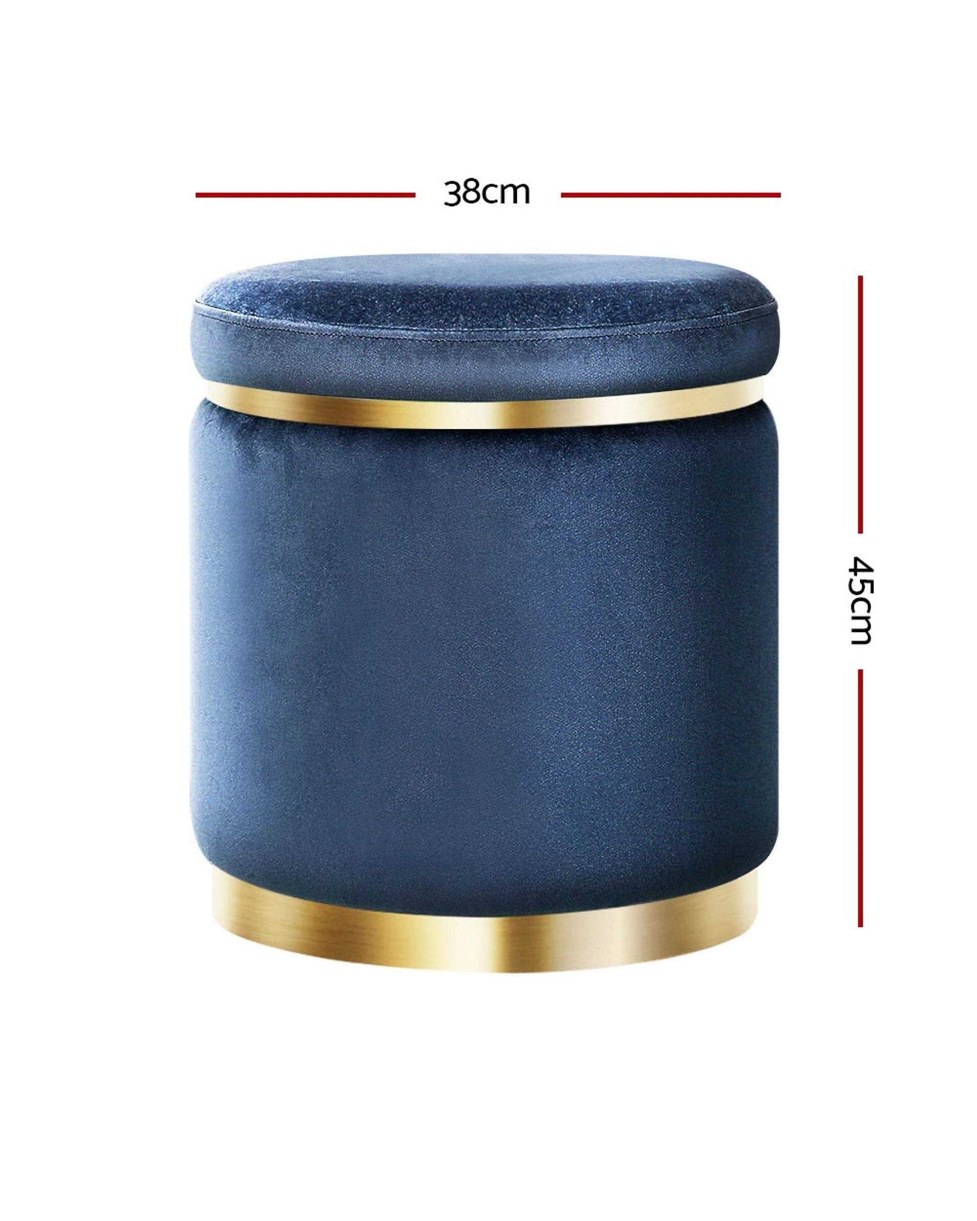 2 Artiss Ottoman Foot Stool Round Velvet Navy - Blue, 2 of 4