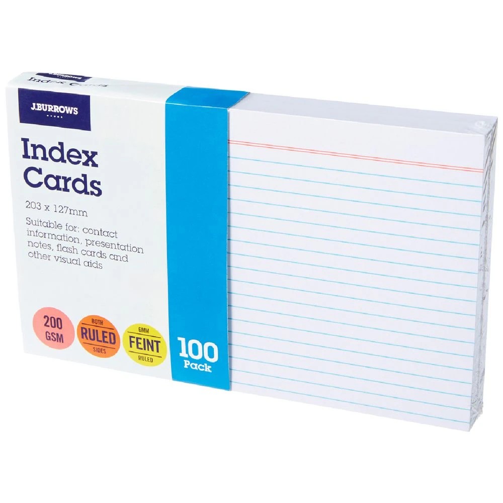1 J.Burrows Index Cards Ruled 203 x 127mm White 100 Pack, 1 of 3