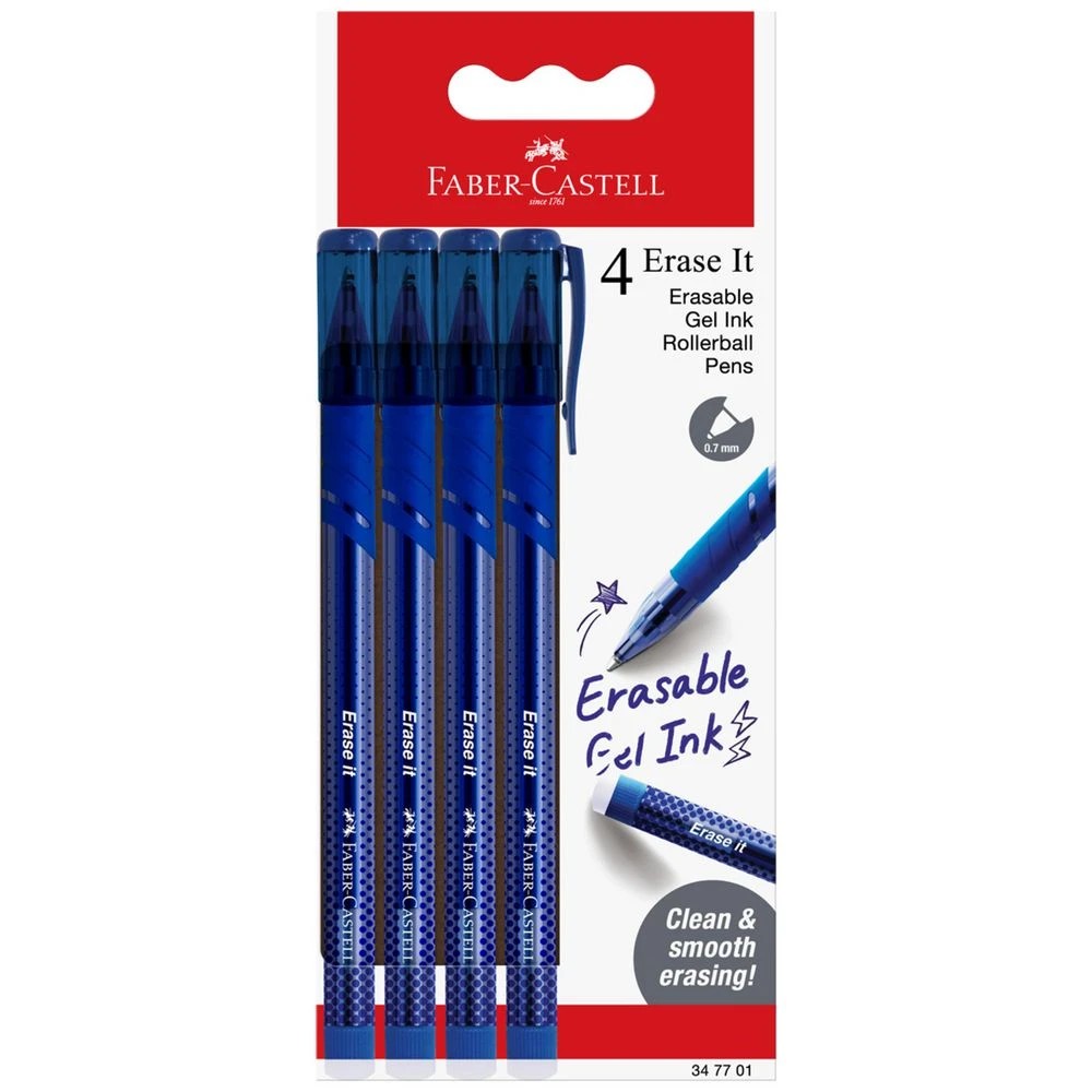 1 Faber-Castell Erase It Gel Pen 0.7mm Blue 4 Pack, 1 of 4