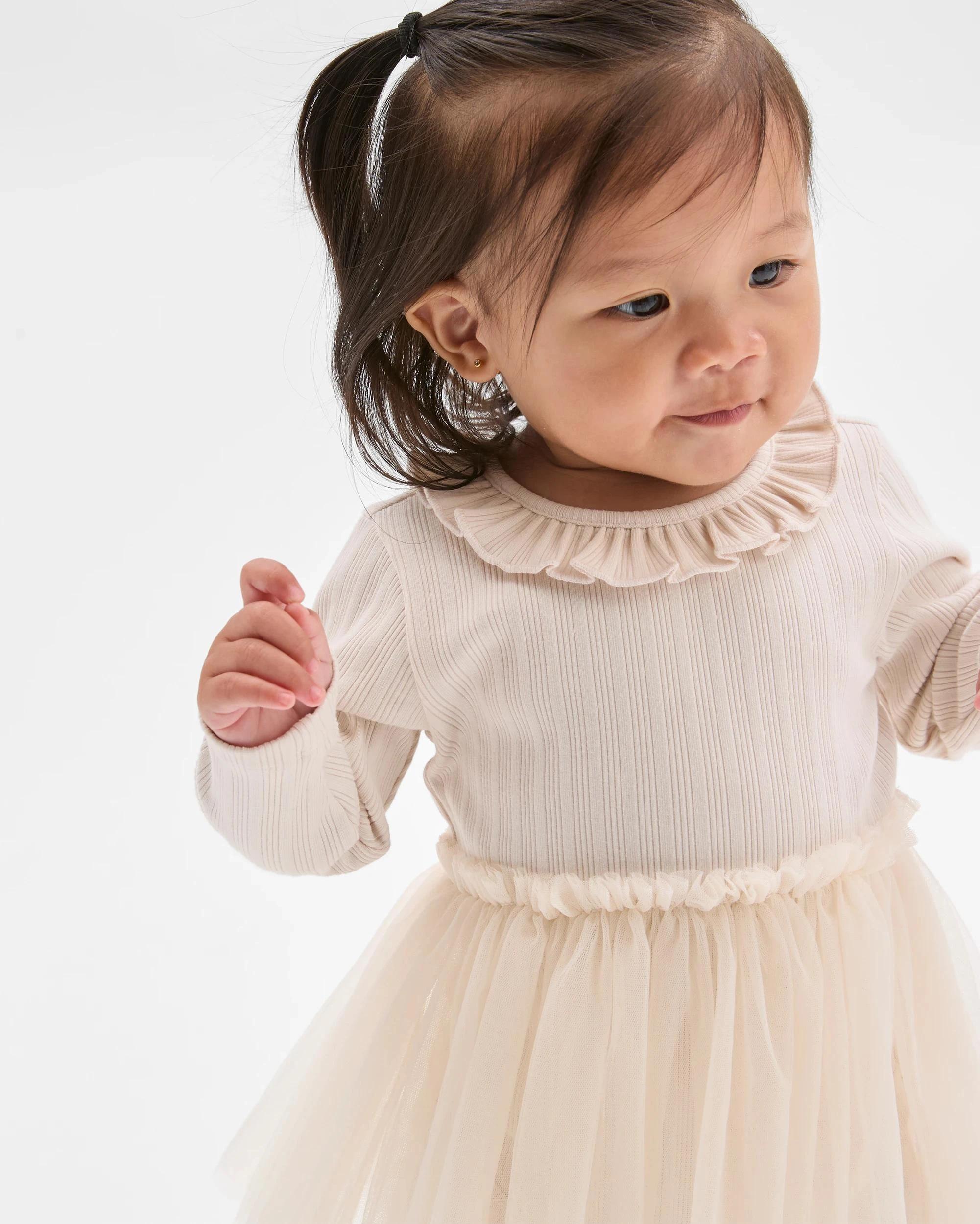 2 Target Baby Baby Girl Long Sleeve Rib Tutu Dress Bodysuit CREAM, 2 of 4