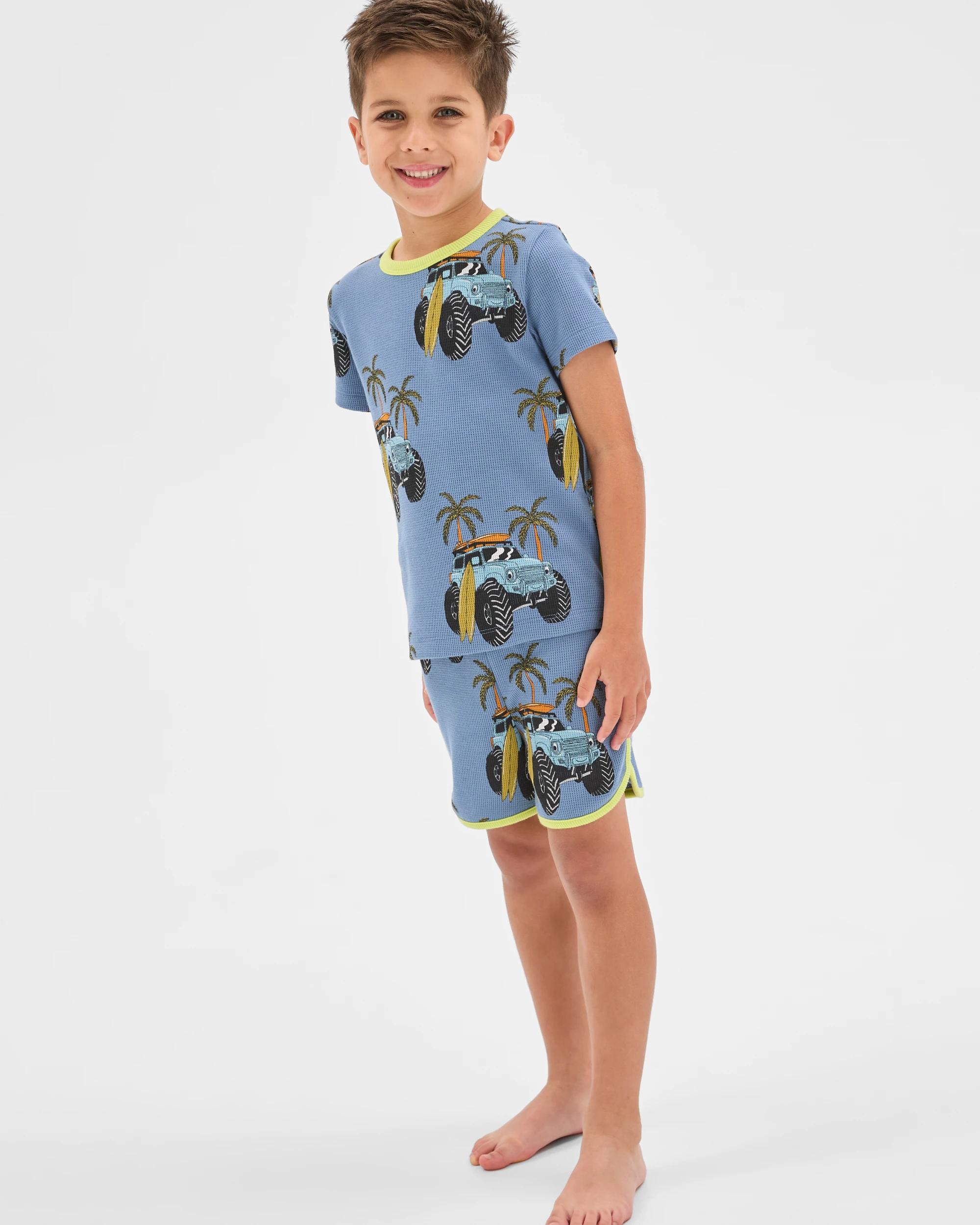 1 Target Kids Organic Cotton Younger Boys Elevated Knit Waffle Pyjama Set MULTI SURF VAN, 1 of 6